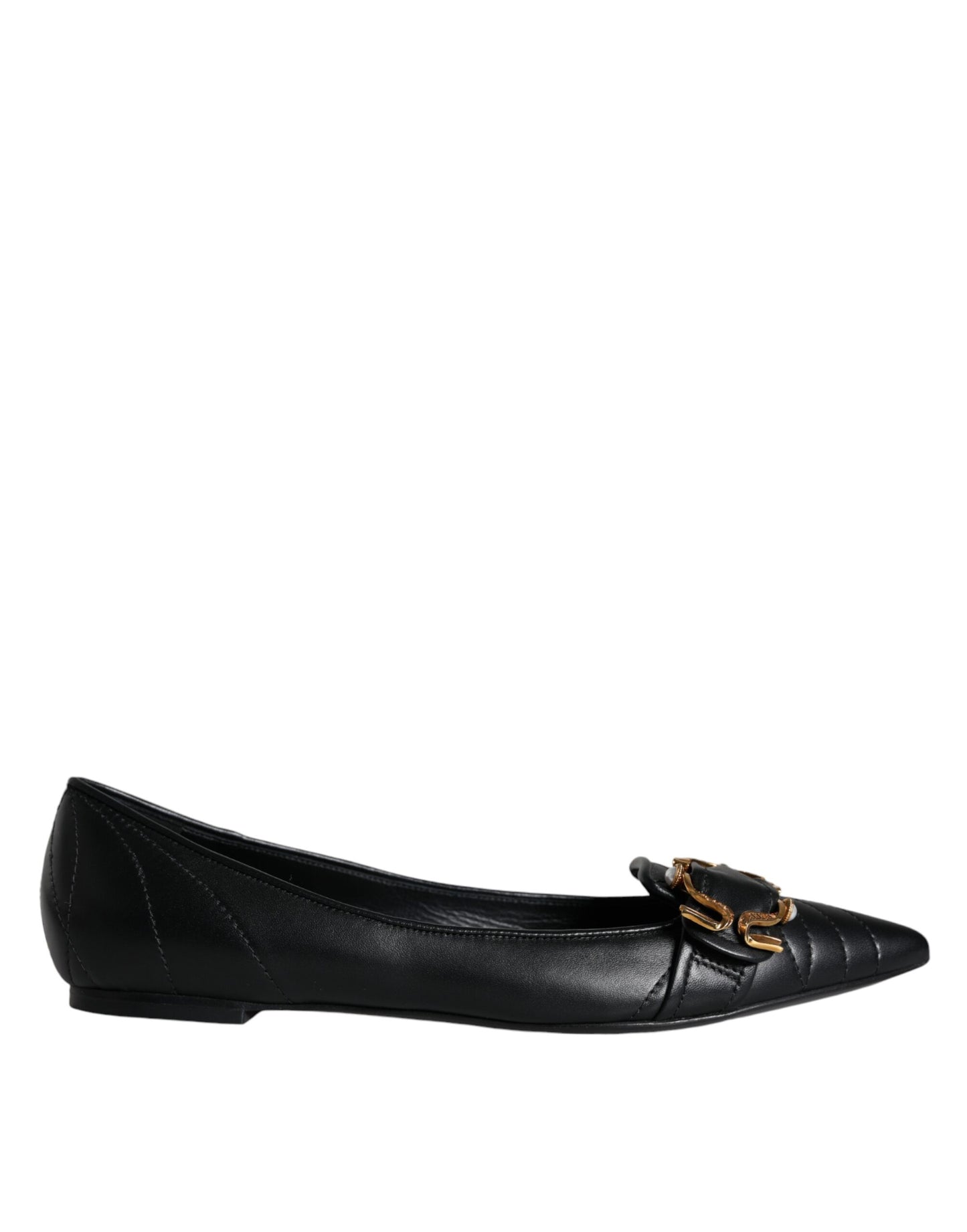 Dolce & Gabbana Black Devotion Leather Pointy Flats Shoes EU38 / US7