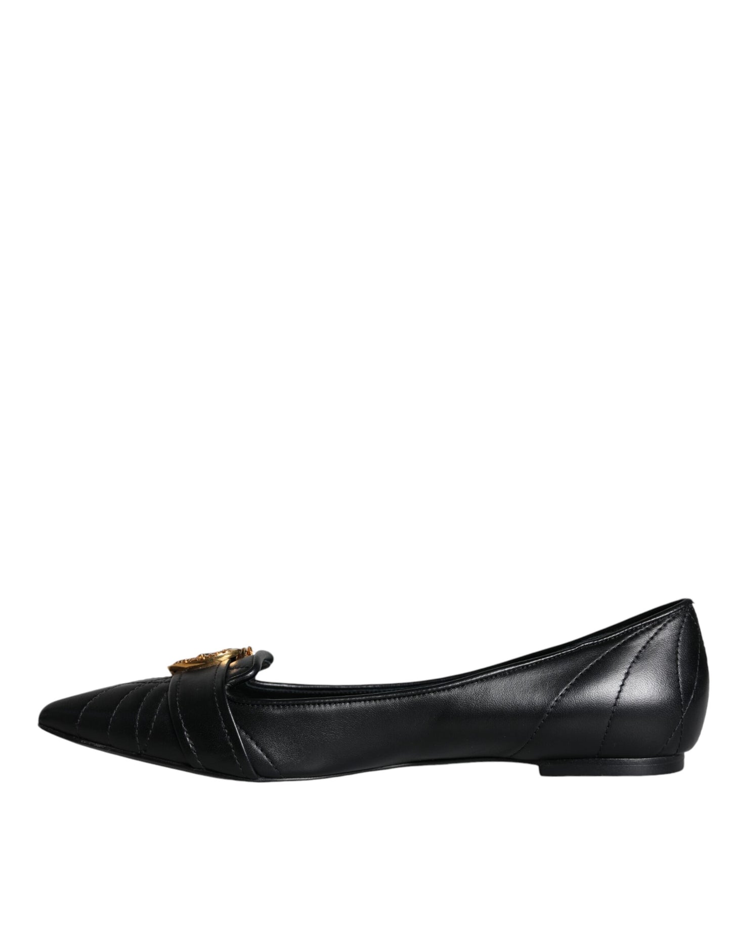 Dolce & Gabbana Black Devotion Leather Pointy Flats Shoes EU38 / US7