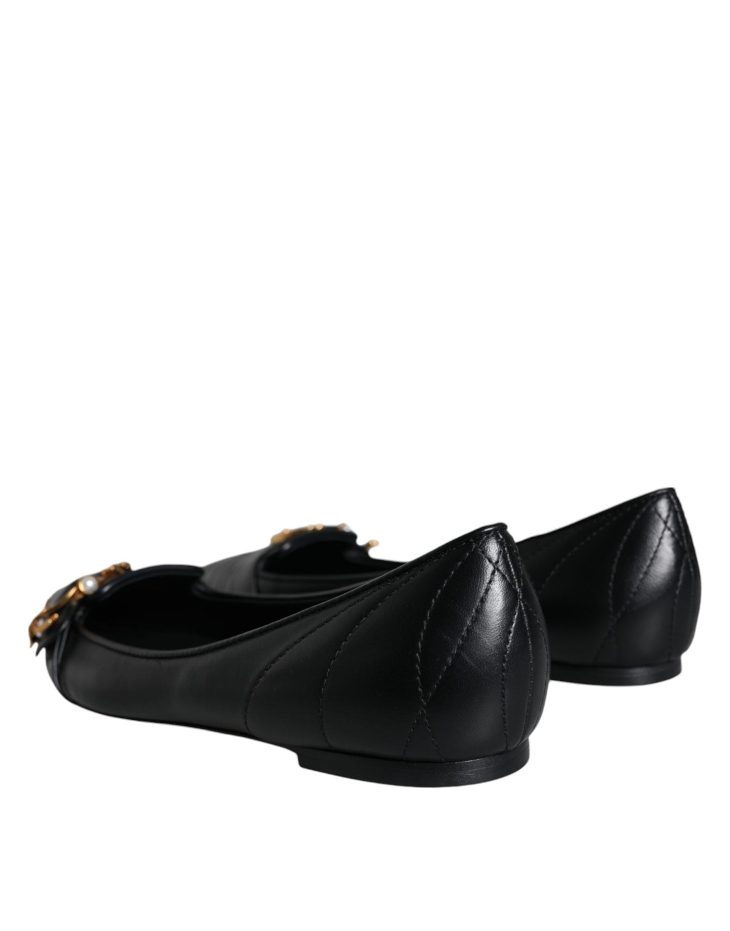 Dolce & Gabbana Black Devotion Leather Pointy Flats Shoes EU38 / US7