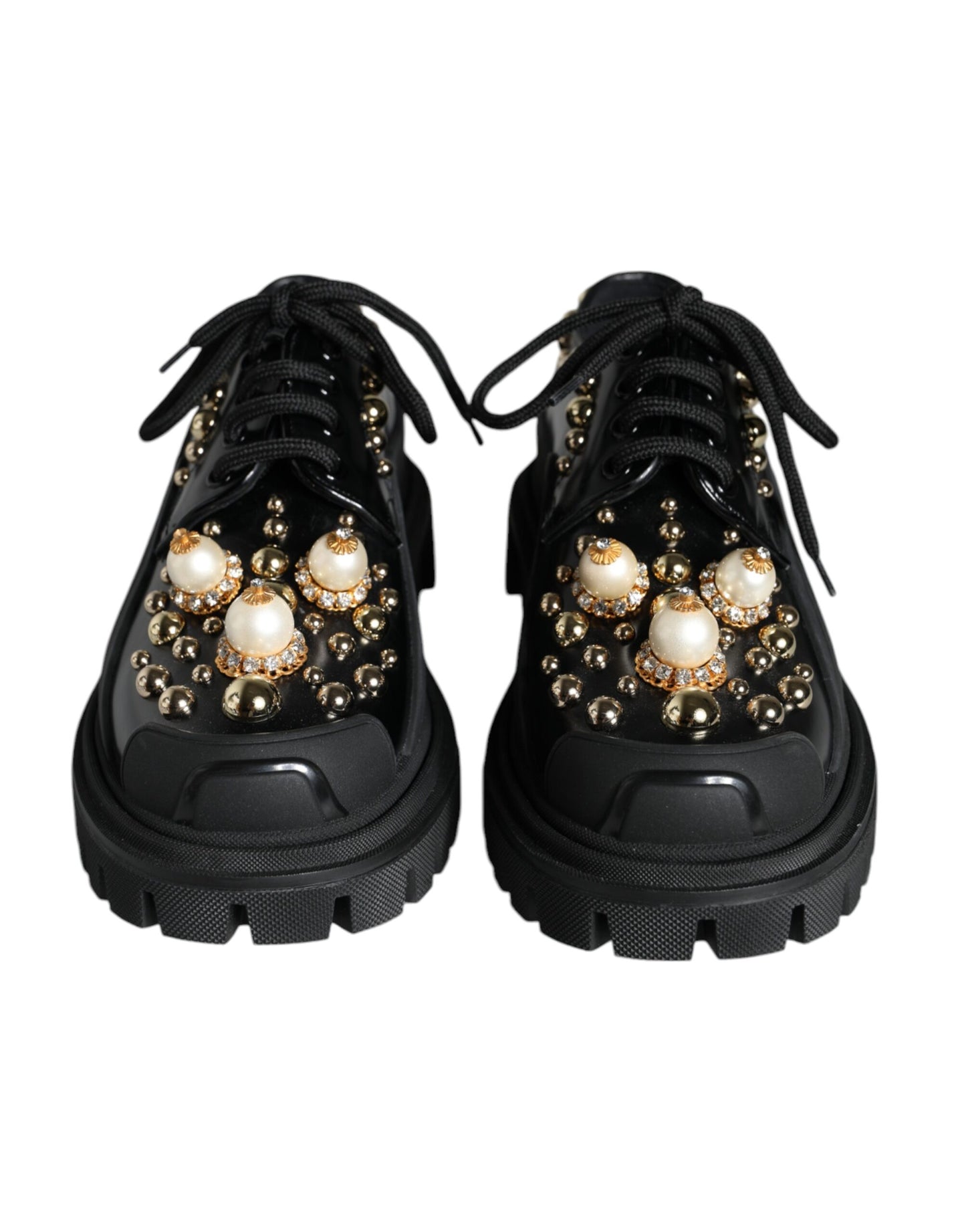 Dolce & Gabbana Black Leather Trekking Derby Embellished Shoes EU37 / US6.5