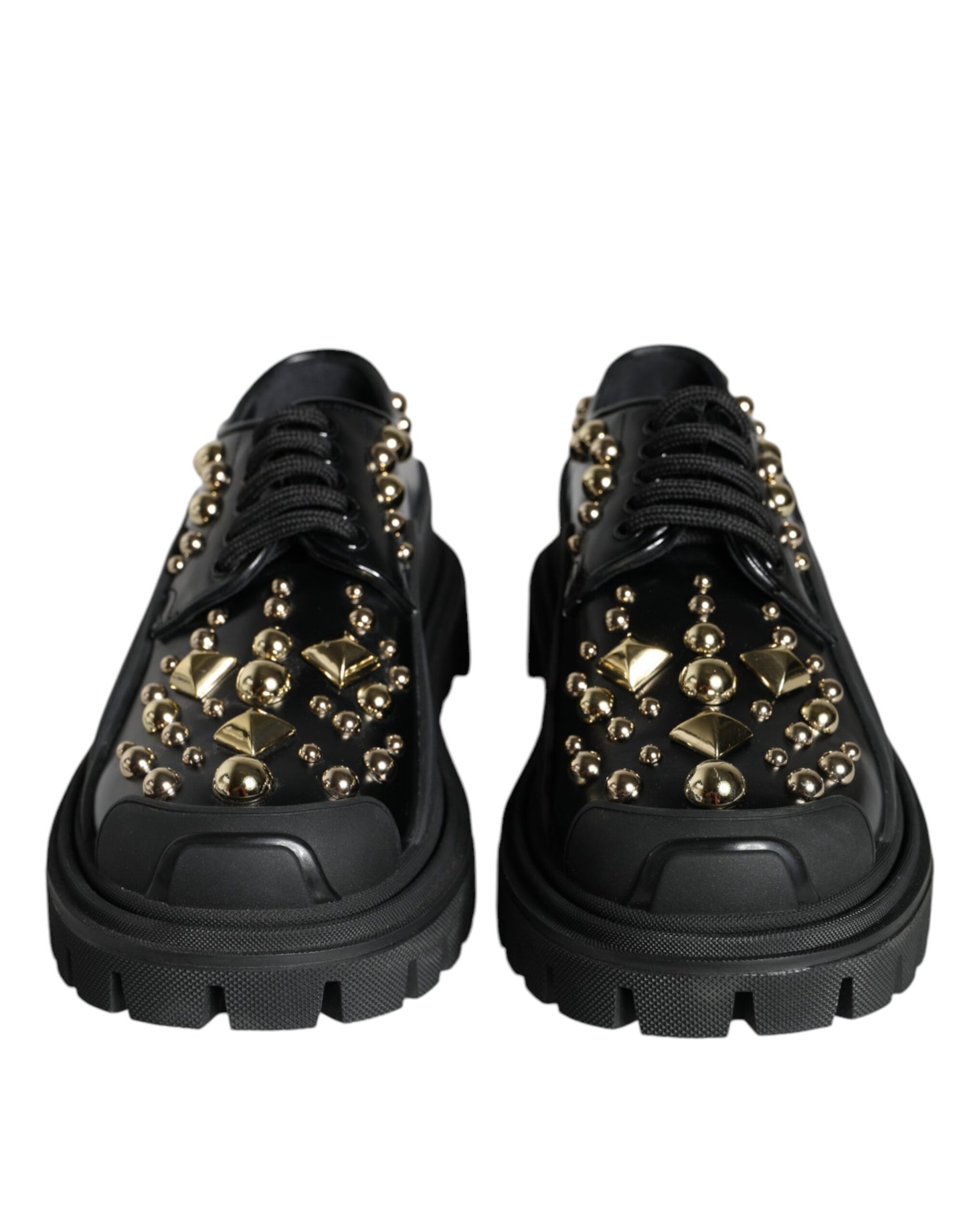 Dolce & Gabbana Black Leather Trekking Derby Embellished Shoes EU35.5 / US5