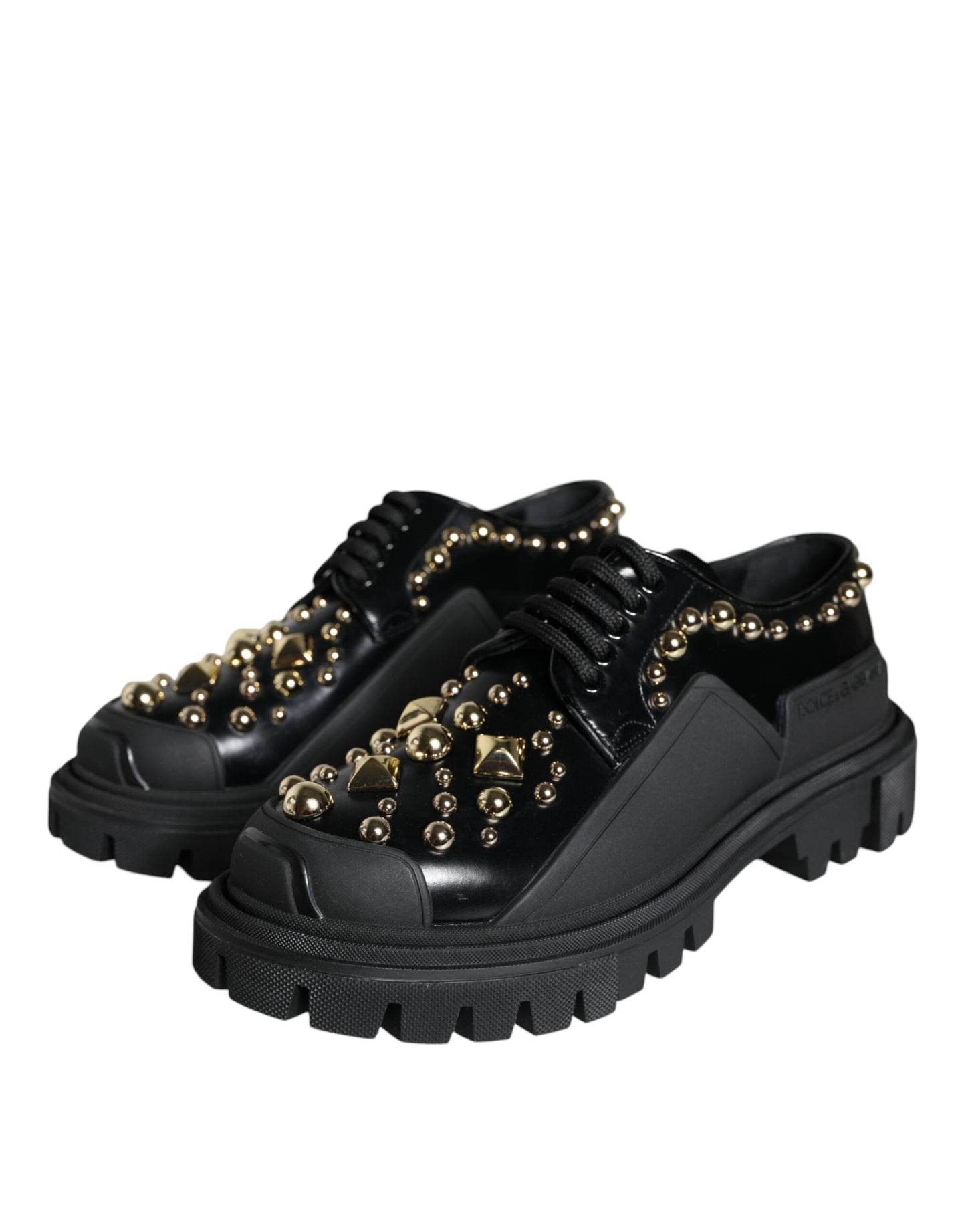 Dolce & Gabbana Black Leather Trekking Derby Embellished Shoes EU35.5 / US5