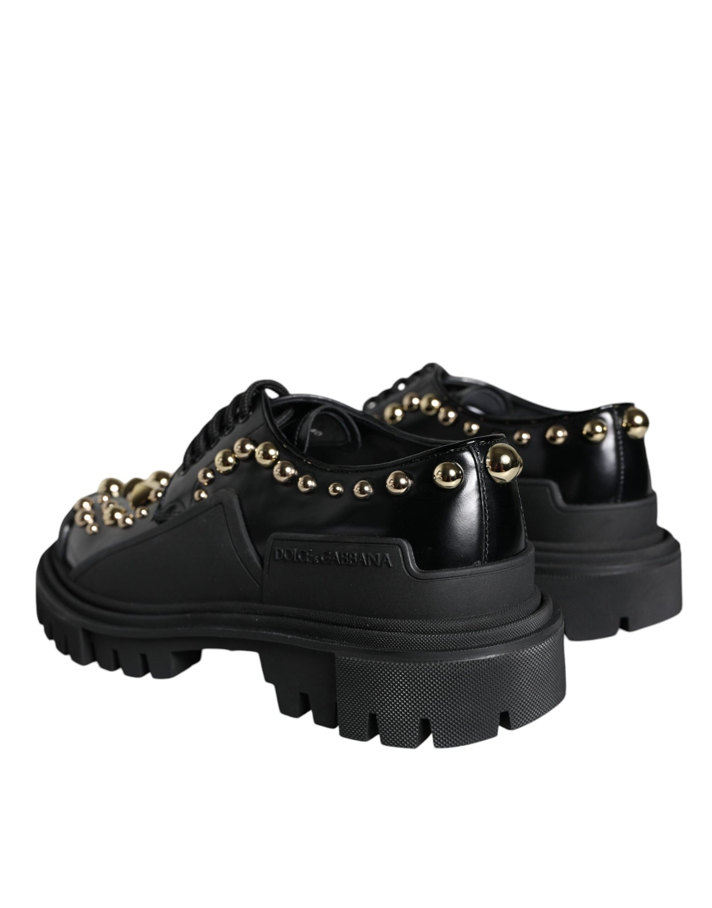 Dolce & Gabbana Black Leather Trekking Derby Embellished Shoes EU35.5 / US5