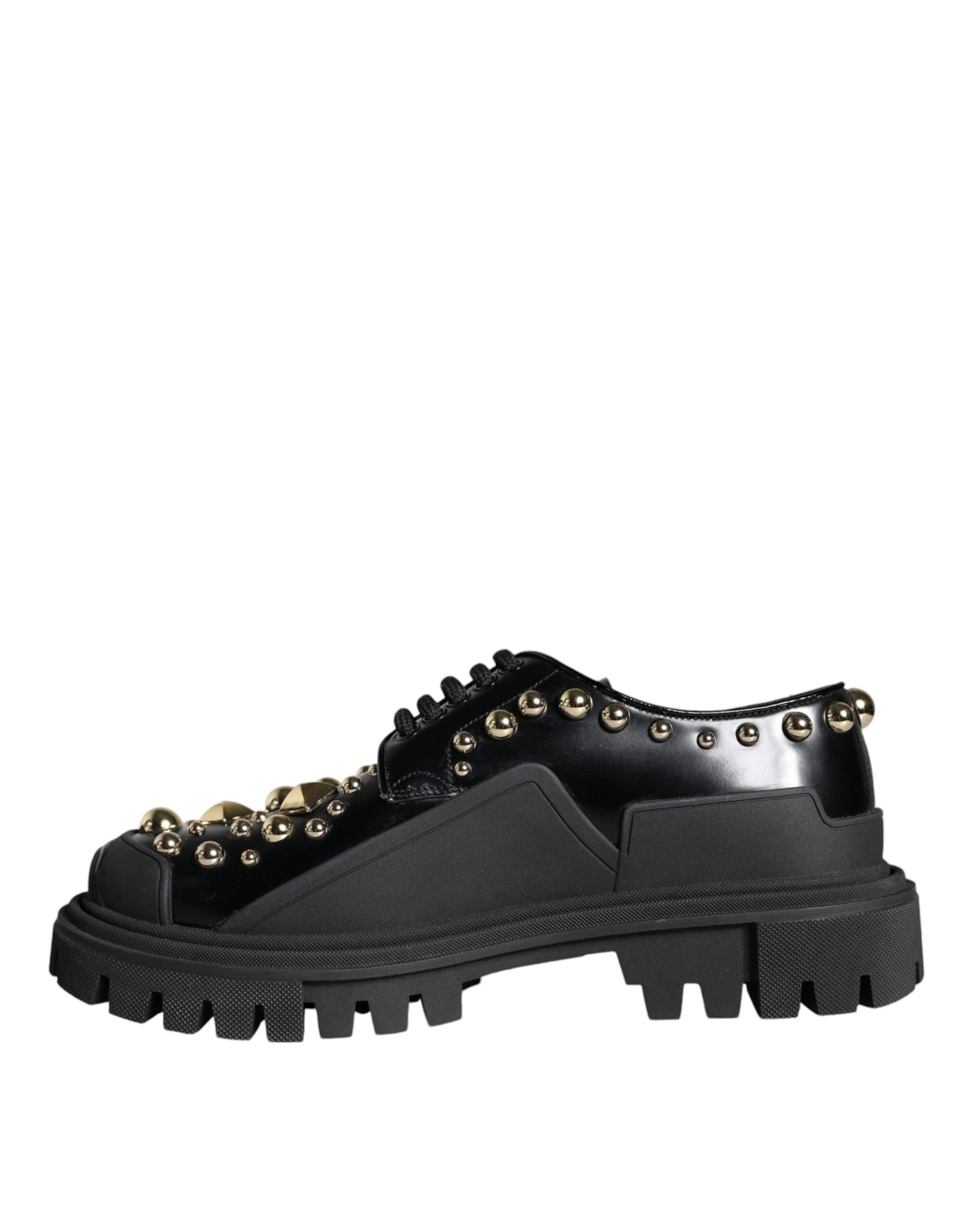 Dolce & Gabbana Black Leather Trekking Derby Embellished Shoes EU35.5 / US5