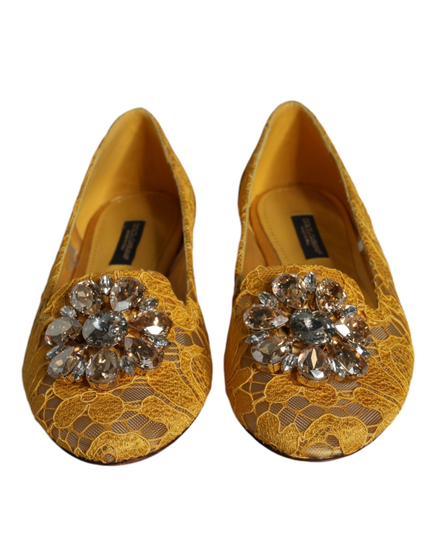 Dolce & Gabbana Mustard Lace Crystal Ballet Flats Loafer Shoes EU35 / US5