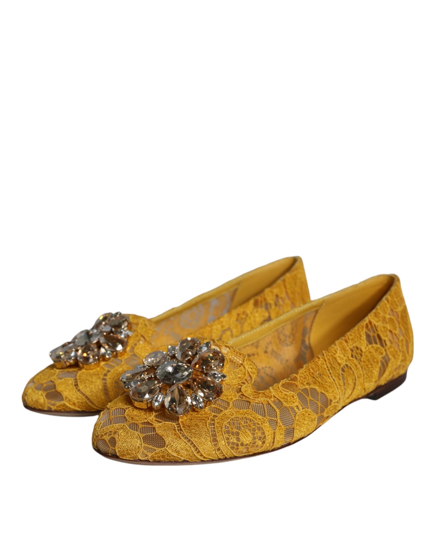 Dolce & Gabbana Mustard Lace Crystal Ballet Flats Loafer Shoes EU35 / US5