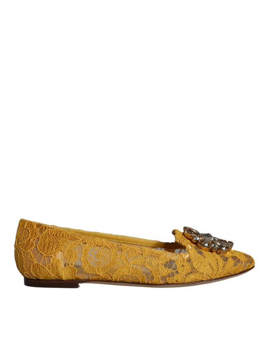 Dolce & Gabbana Mustard Lace Crystal Ballet Flats Loafer Shoes EU35 / US5