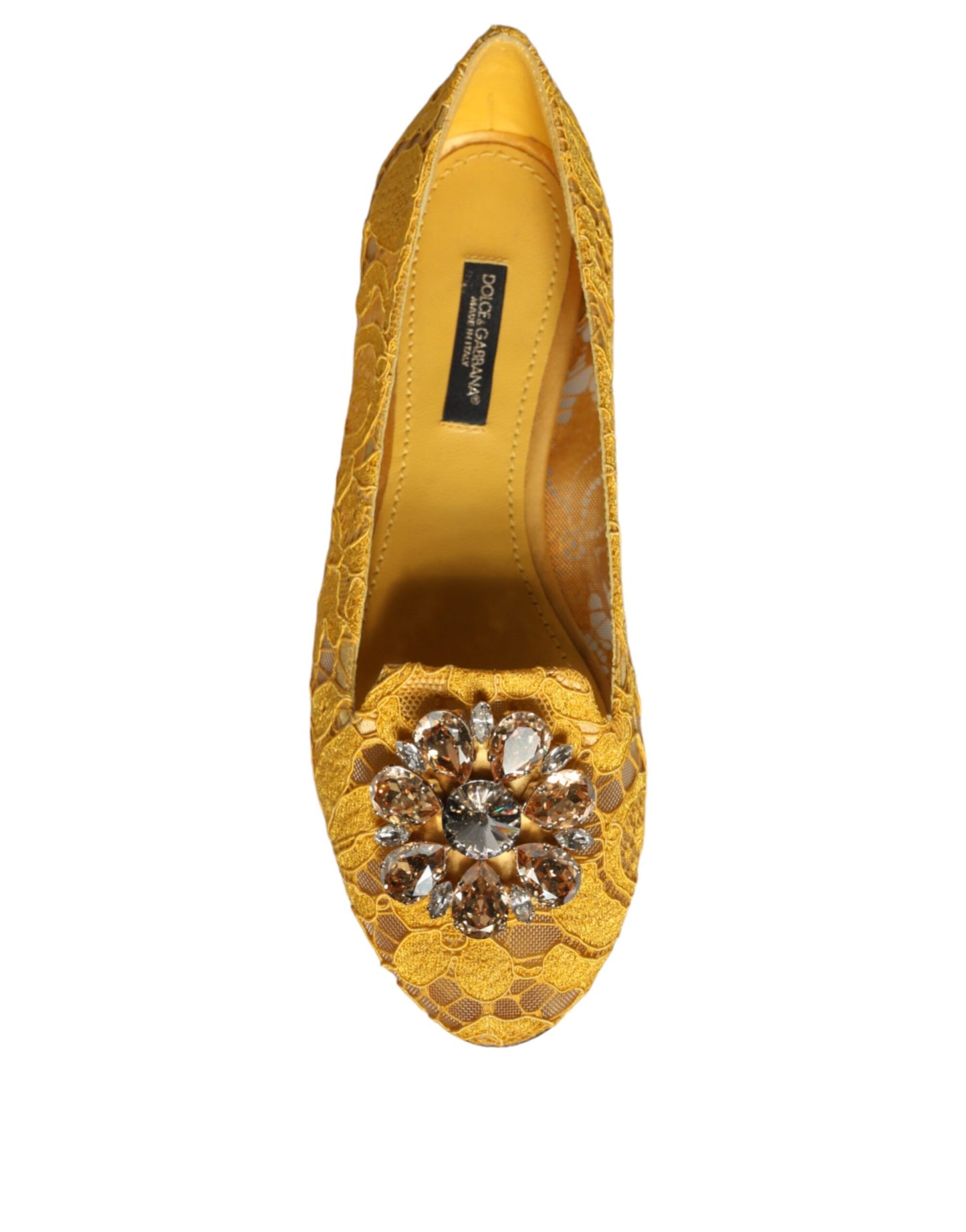 Dolce & Gabbana Mustard Lace Crystal Ballet Flats Loafer Shoes EU35 / US5