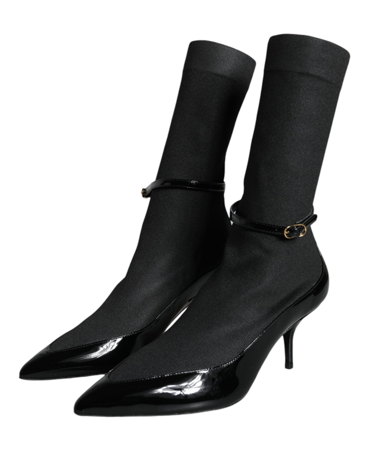 Dolce & Gabbana Black Leather Stilettos Booties Socks Shoes EU39 / US8