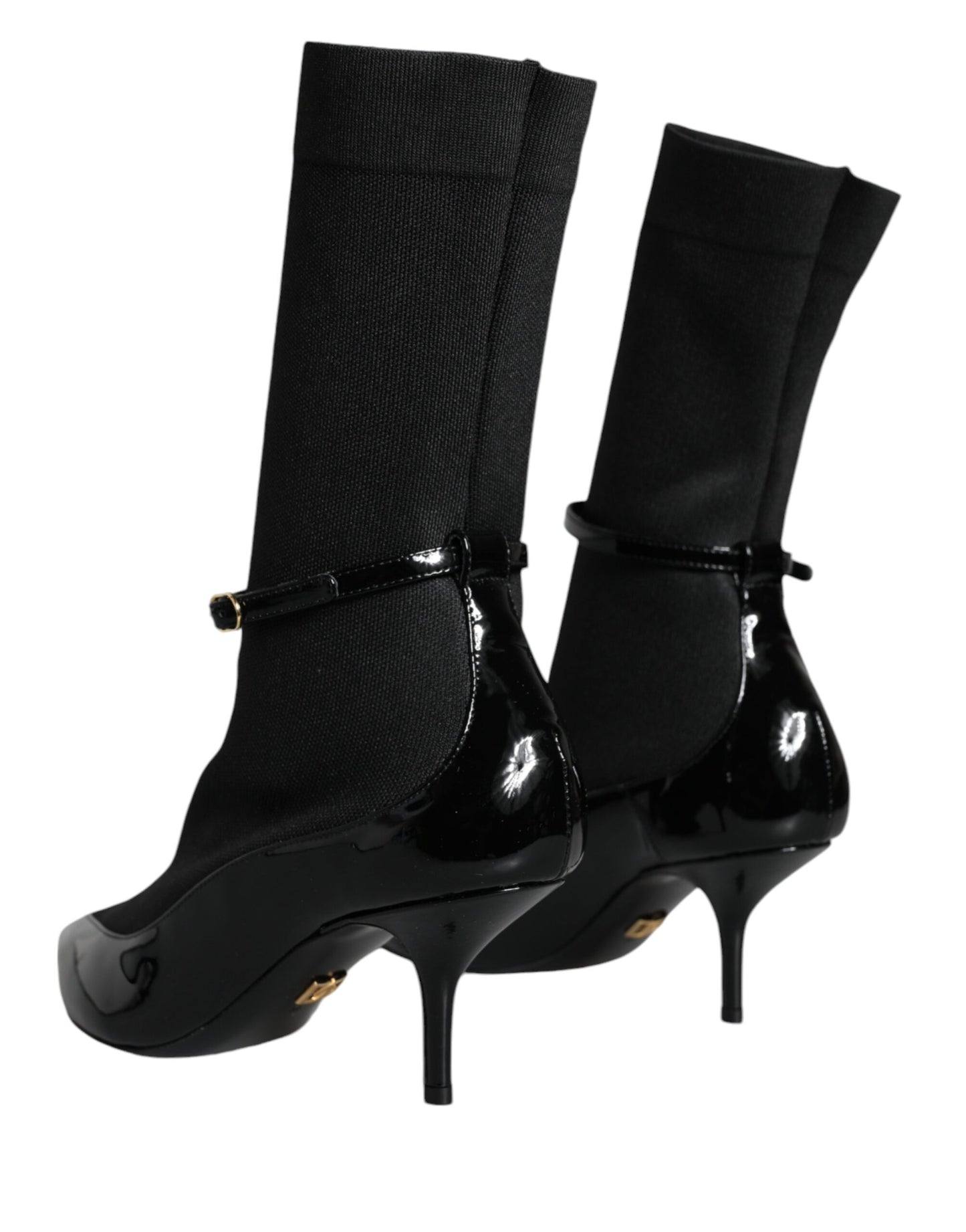 Dolce & Gabbana Black Leather Stilettos Booties Socks Shoes EU39 / US8