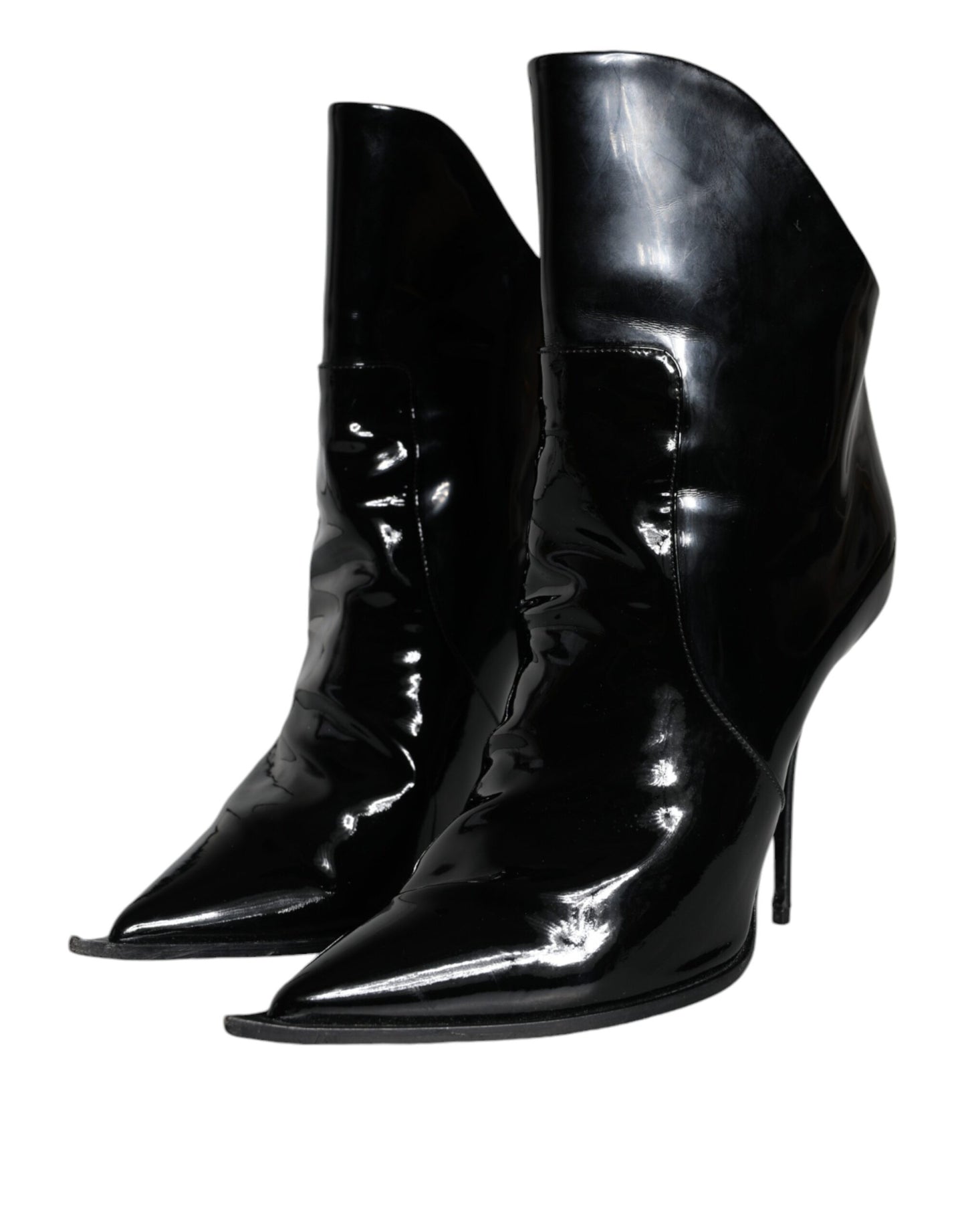 Dolce & Gabbana Black Patent Leather Pointed Ankle Boot Shoes EU39 / US8