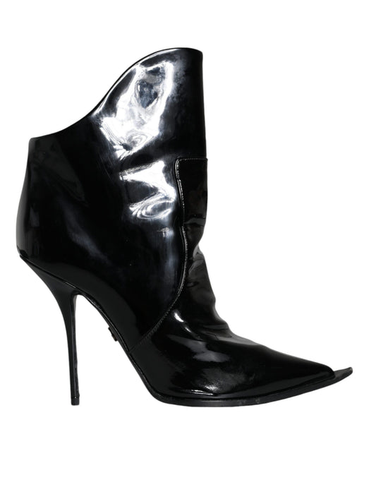 Dolce & Gabbana Black Patent Leather Pointed Ankle Boot Shoes EU39 / US8