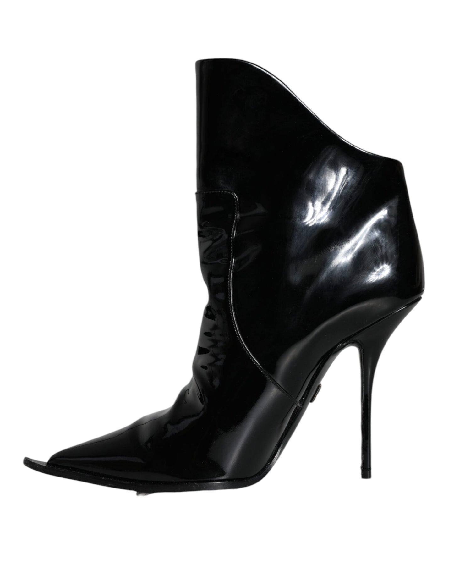 Dolce & Gabbana Black Patent Leather Pointed Ankle Boot Shoes EU39 / US8