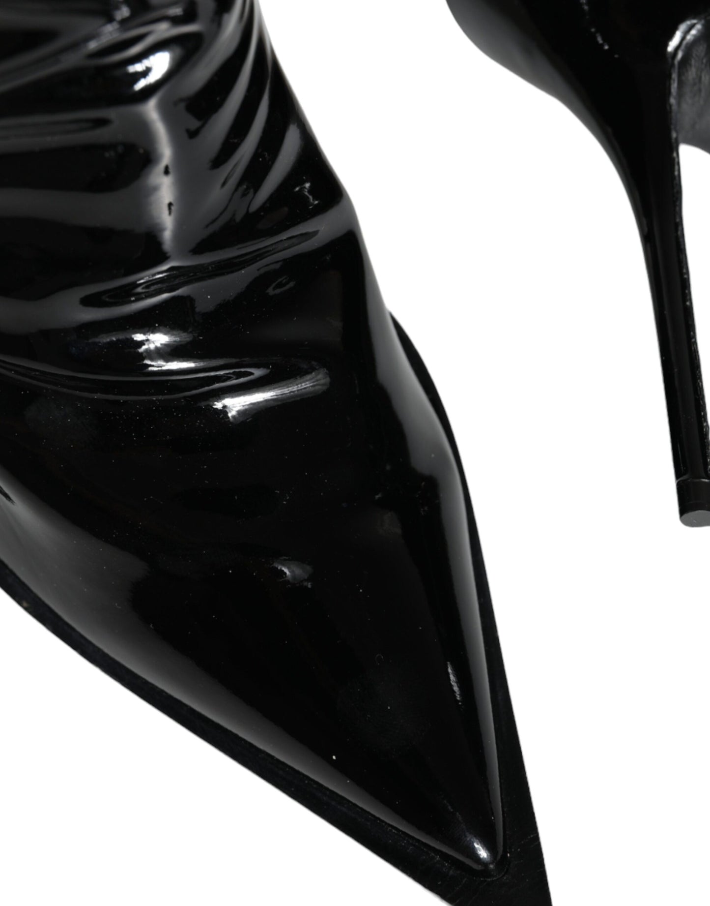 Dolce & Gabbana Black Patent Leather Pointed Ankle Boot Shoes EU39 / US8