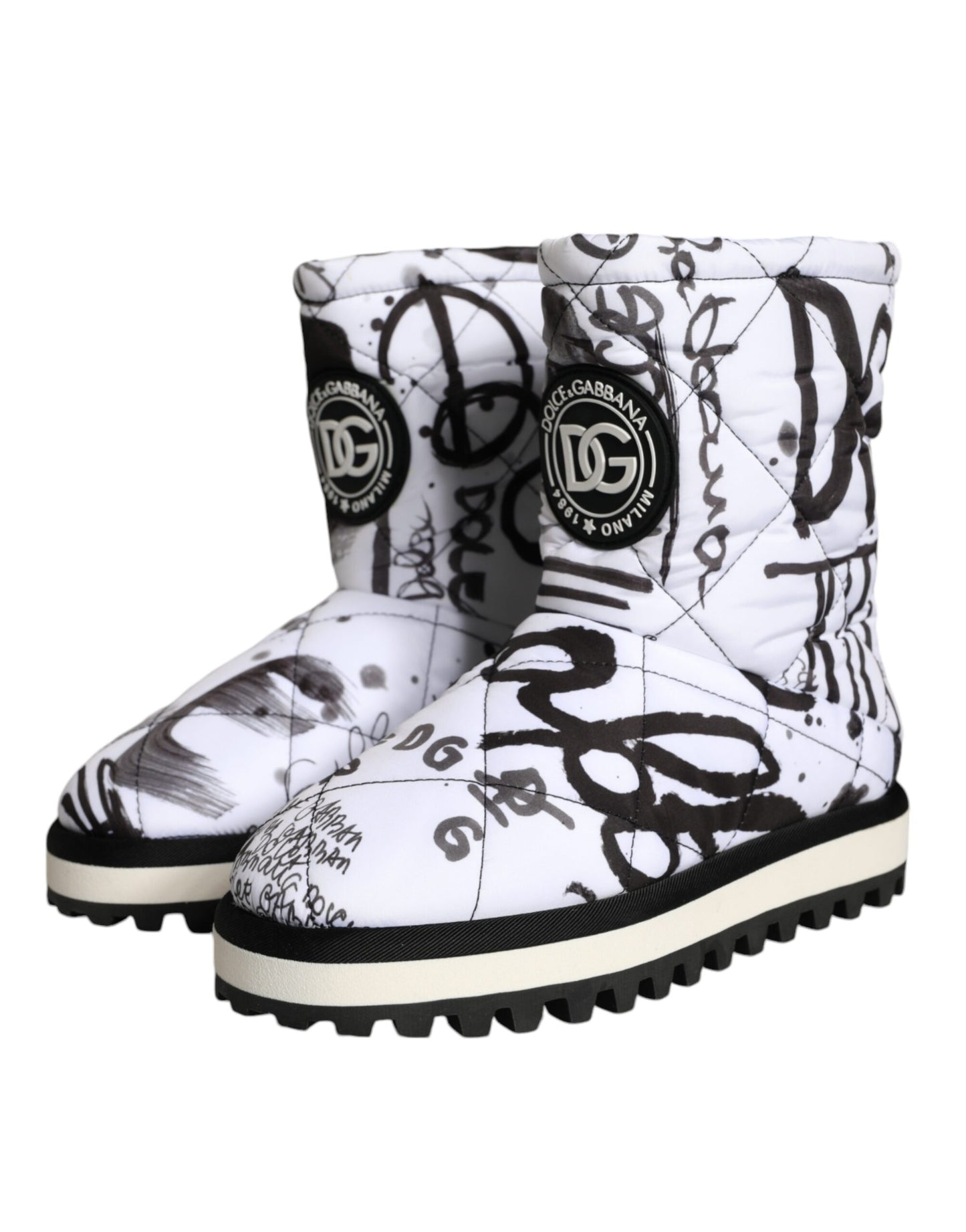 Dolce & Gabbana White Padded Logo Print Mid Calf Boots Shoes EU37 / US6.5