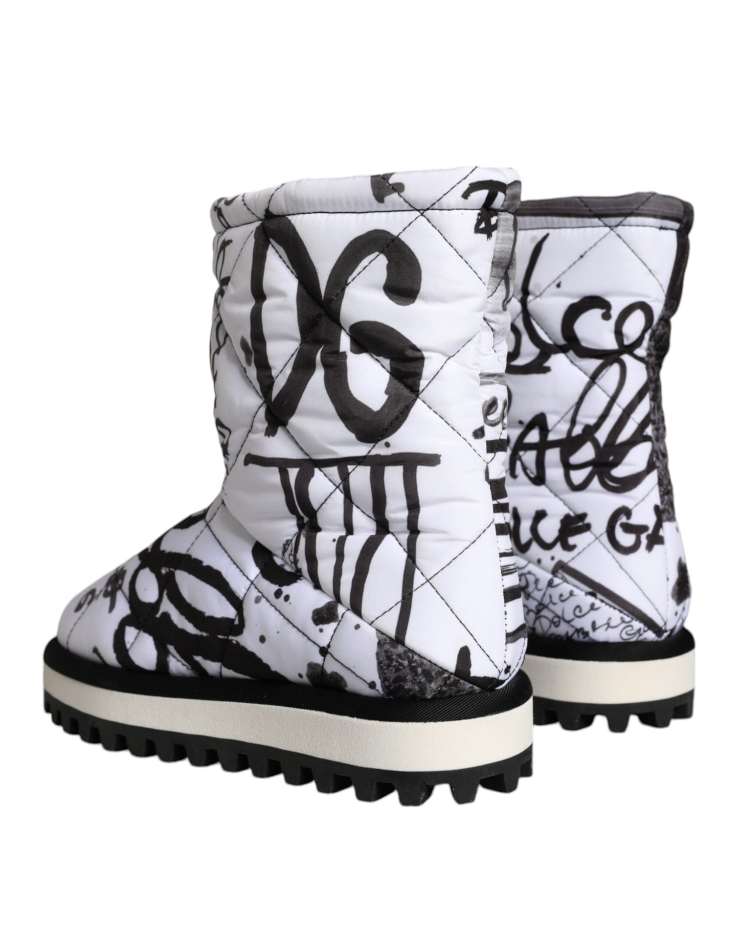 Dolce & Gabbana White Padded Logo Print Mid Calf Boots Shoes EU37 / US6.5