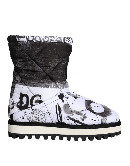 Dolce & Gabbana White Padded Logo Print Mid Calf Boots Shoes EU37 / US6.5