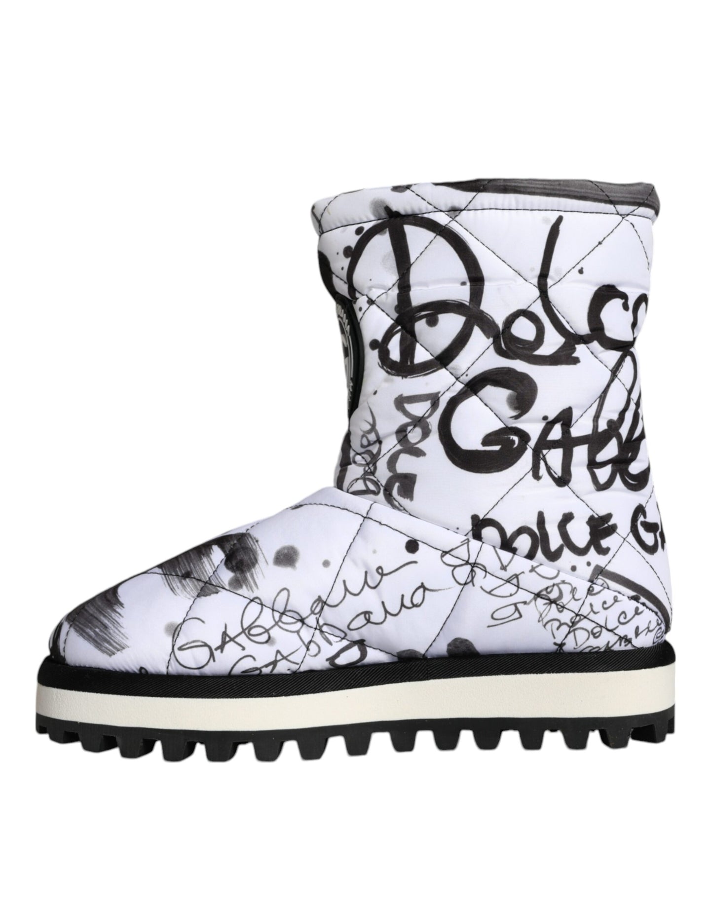 Dolce & Gabbana White Padded Logo Print Mid Calf Boots Shoes EU37 / US6.5