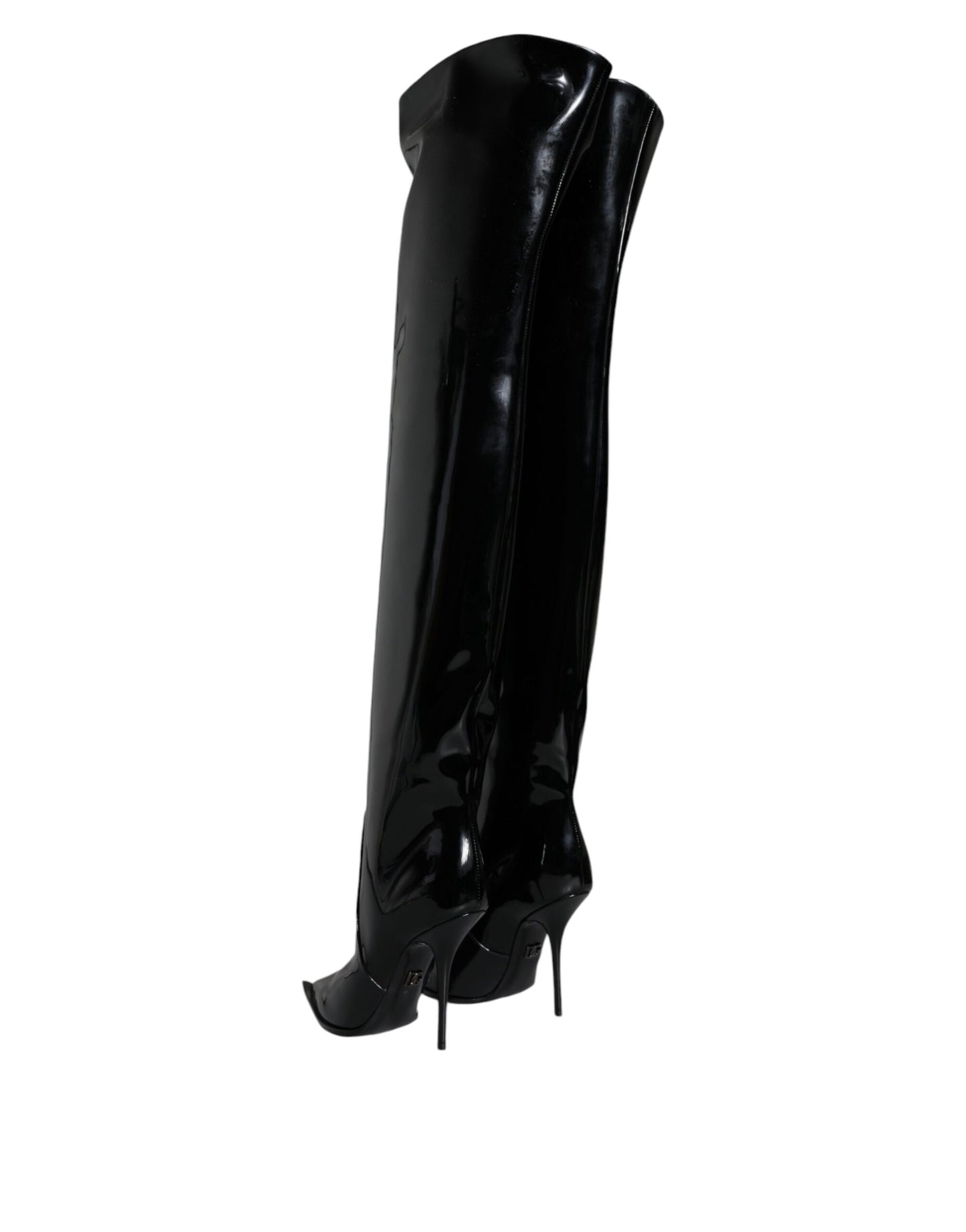 Dolce & Gabbana Black Patent Leather Knee High Boots Shoes EU37 / US6.5