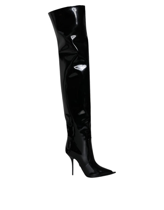 Dolce & Gabbana Black Patent Leather Knee High Boots Shoes EU37 / US6.5