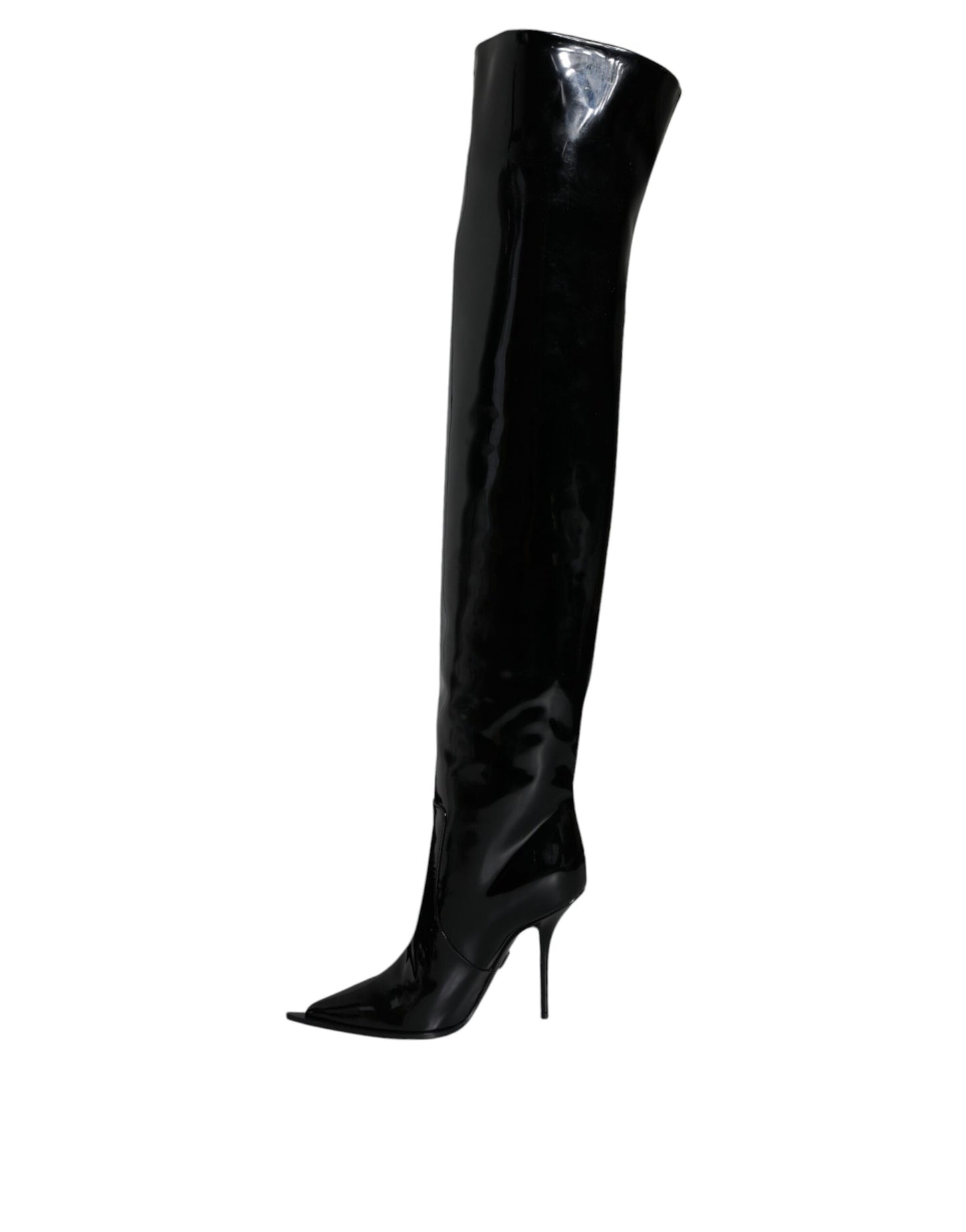 Dolce & Gabbana Black Patent Leather Knee High Boots Shoes EU37 / US6.5