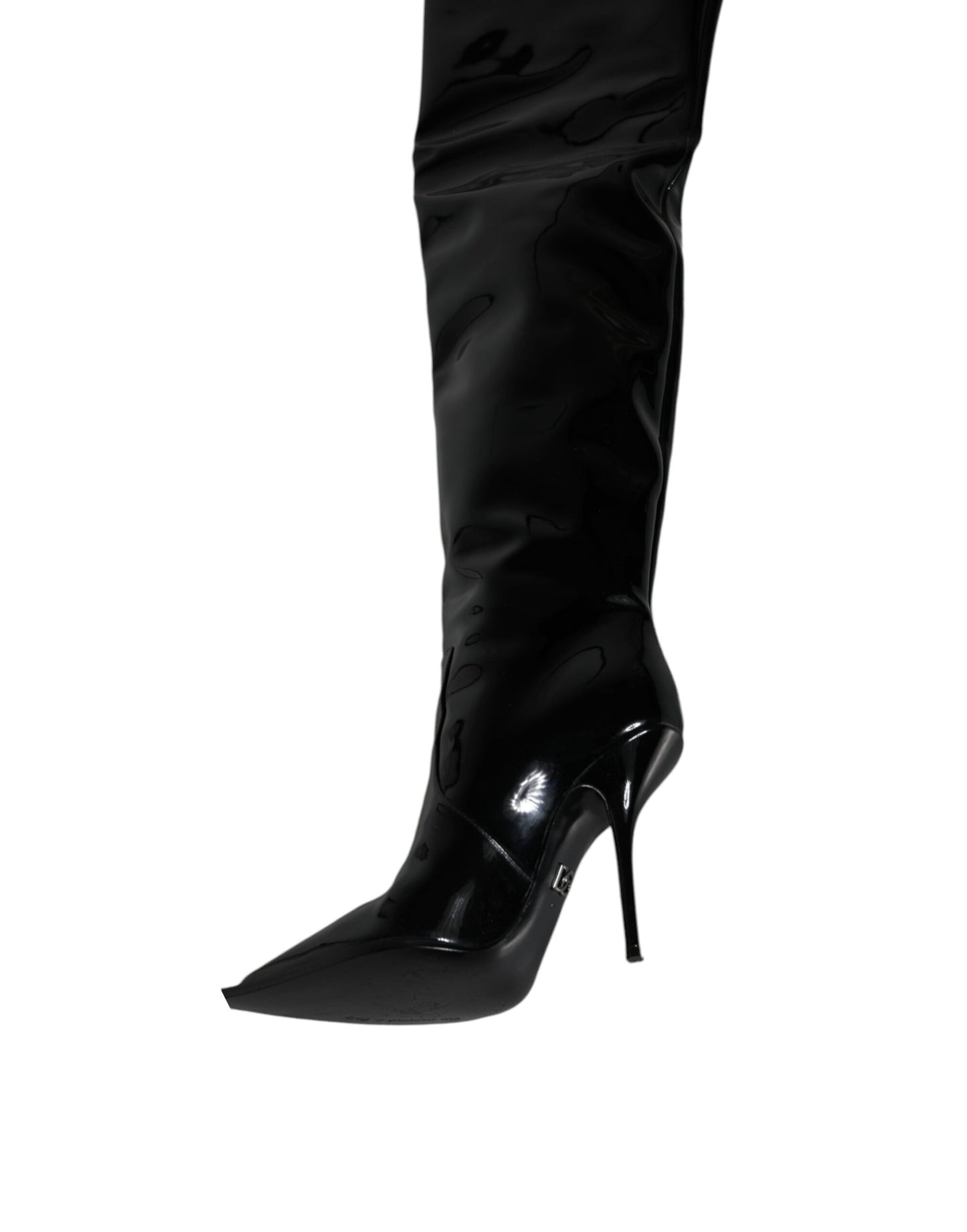 Dolce & Gabbana Black Patent Leather Knee High Boots Shoes EU37 / US6.5