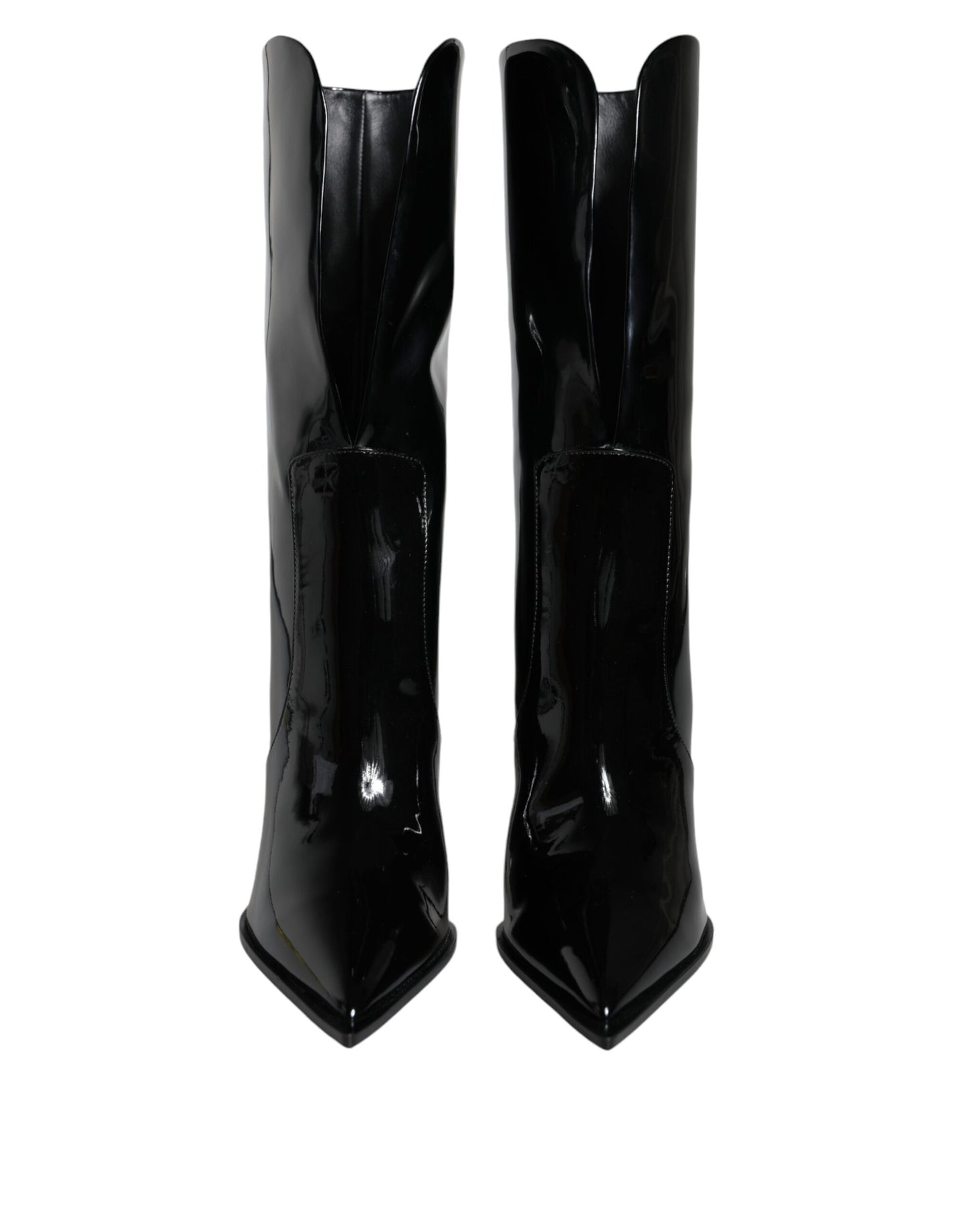 Dolce & Gabbana Black Patent Leather Mid Calf Boots Shoes EU37 / US6.5