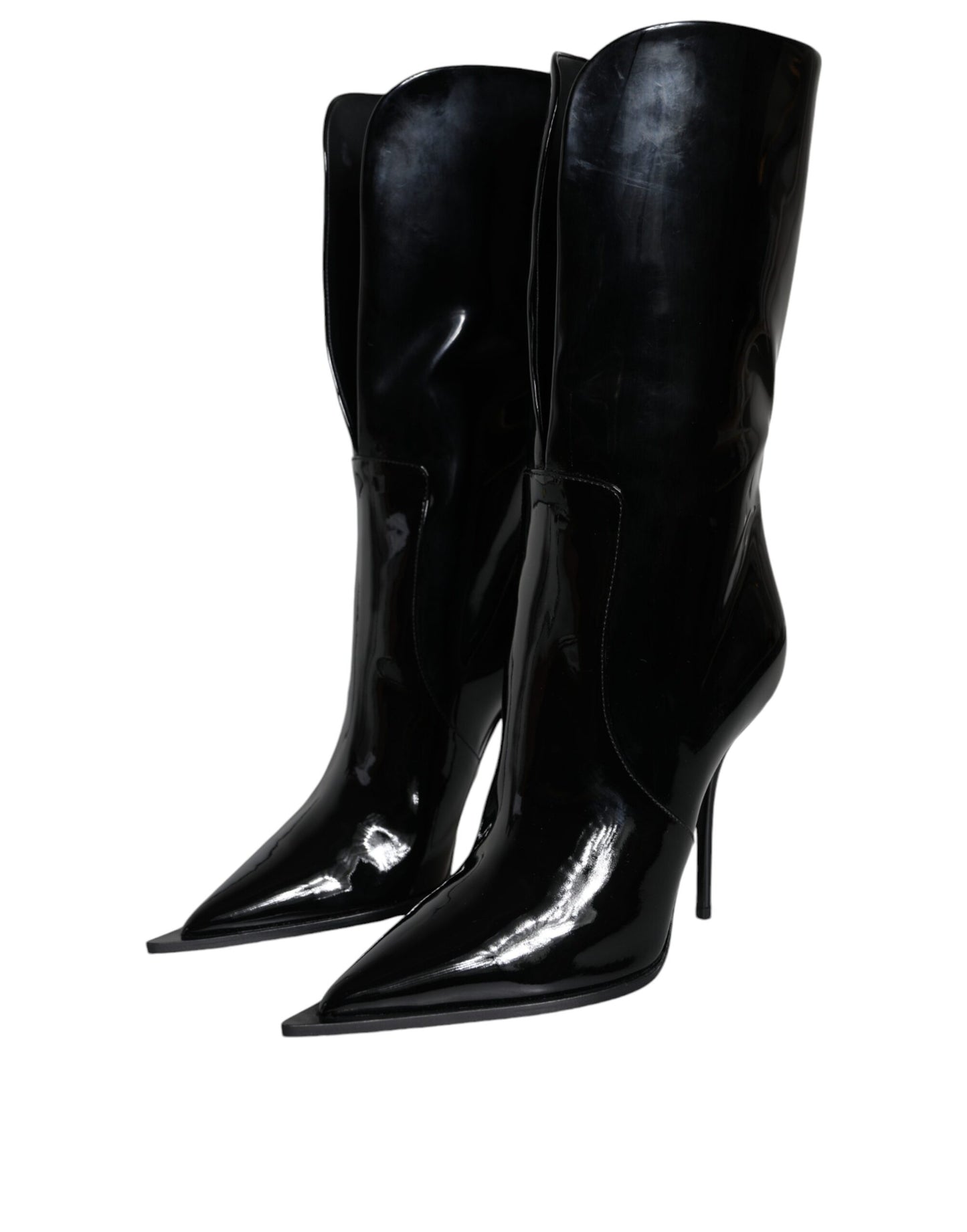 Dolce & Gabbana Black Patent Leather Mid Calf Boots Shoes EU37 / US6.5