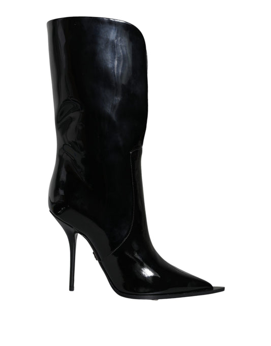 Dolce & Gabbana Black Patent Leather Mid Calf Boots Shoes EU37 / US6.5