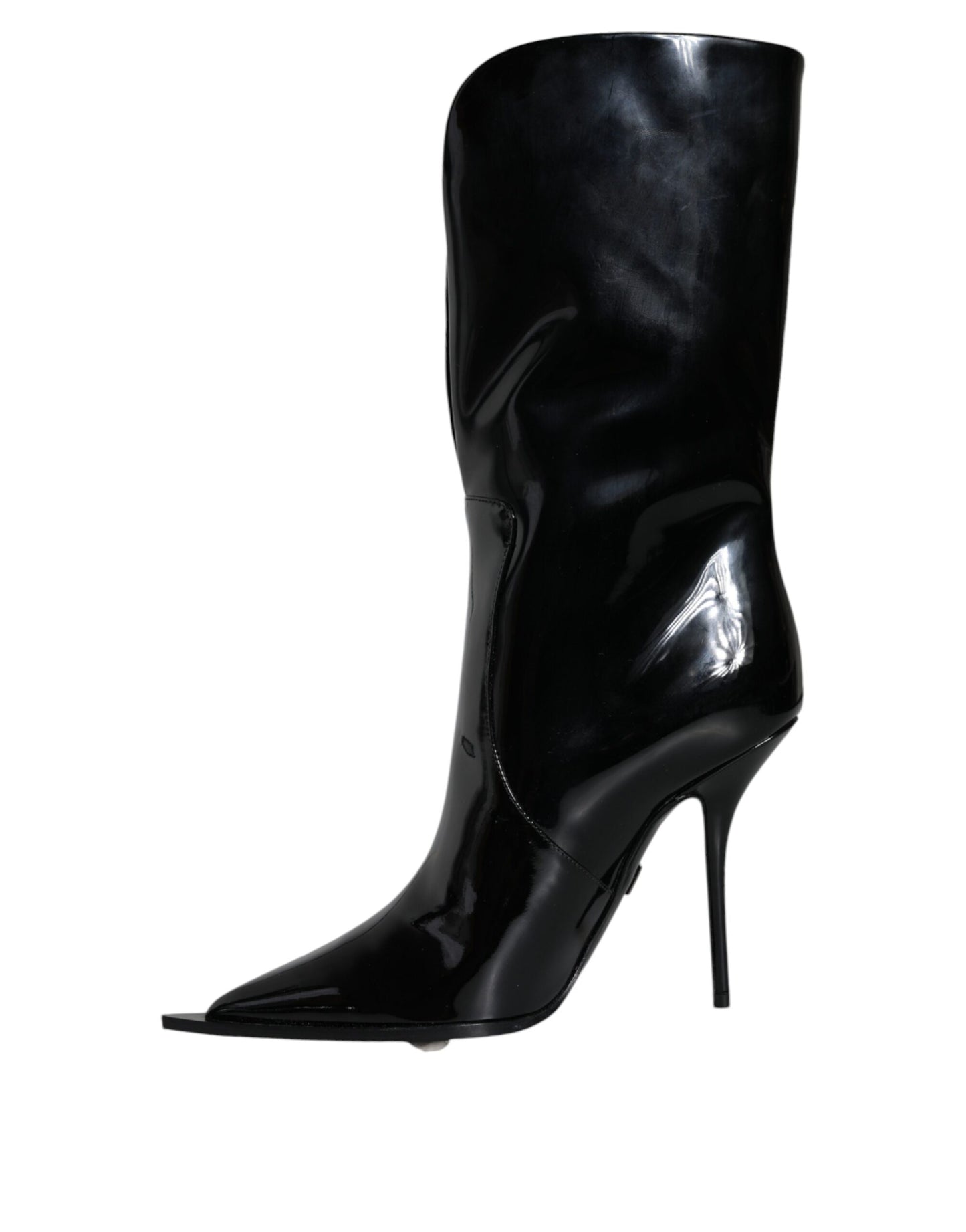 Dolce & Gabbana Black Patent Leather Mid Calf Boots Shoes EU37 / US6.5