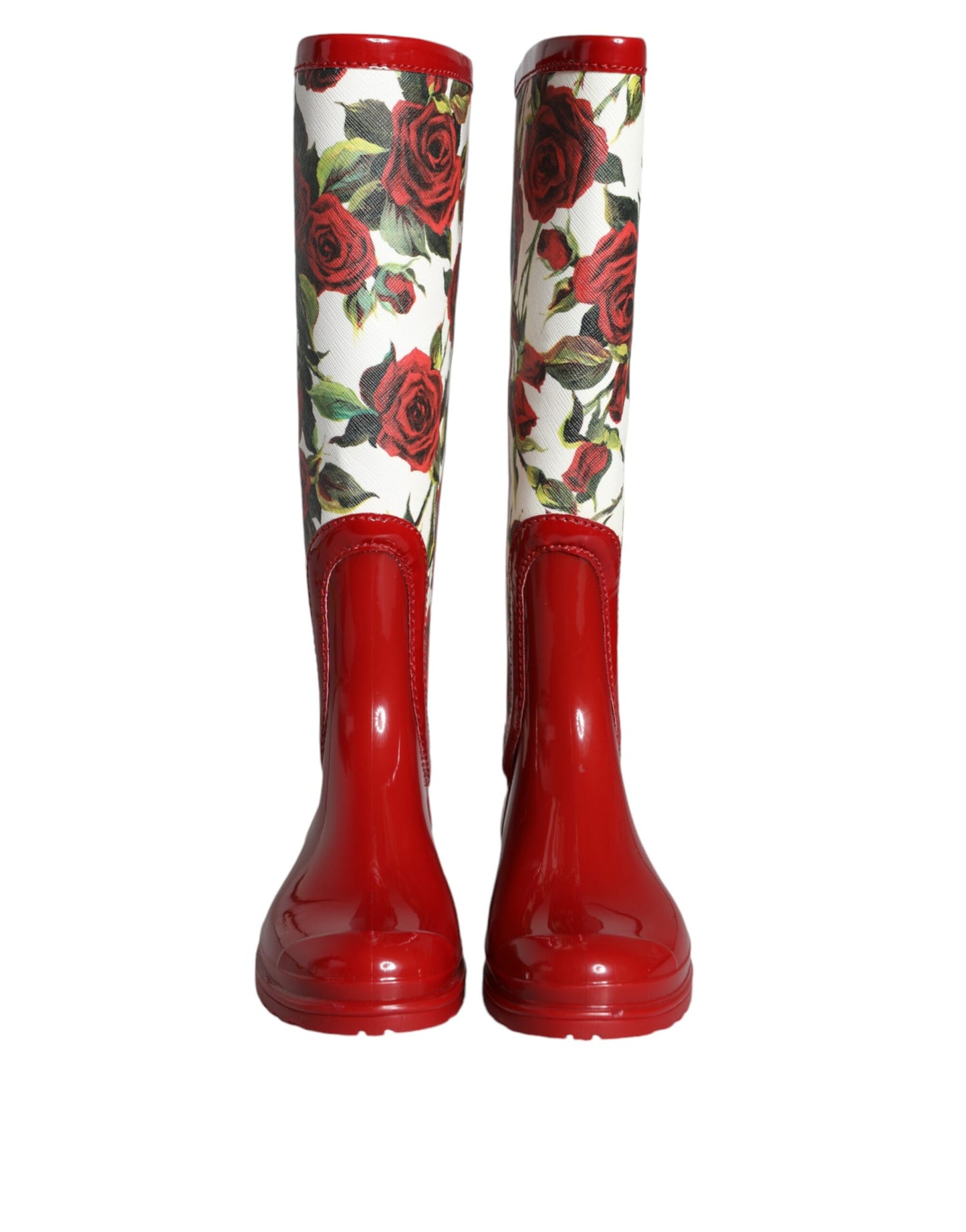 Dolce & Gabbana Red Floral Rubber Knee High Flat Boots Shoes EU36 / US5.5