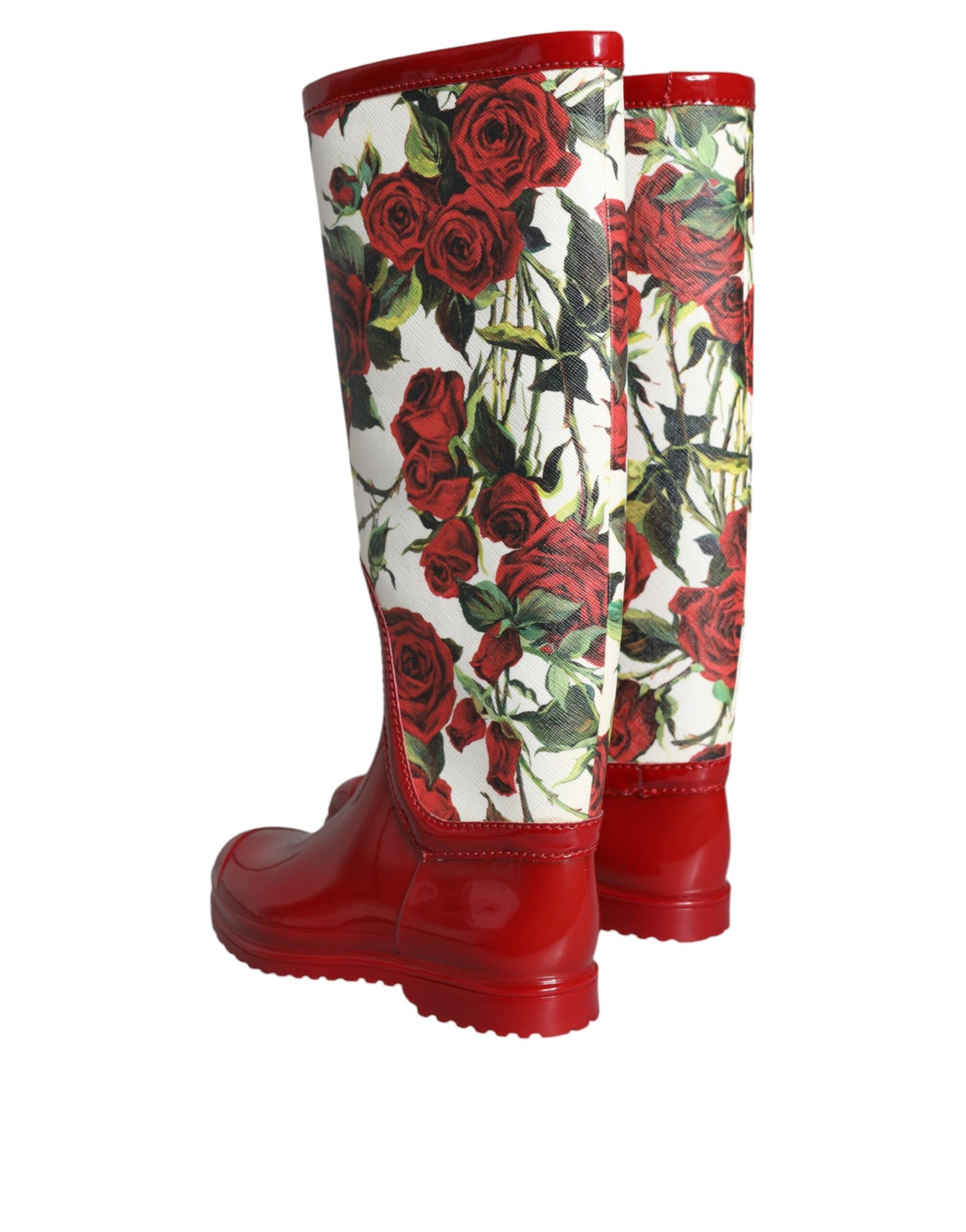 Dolce & Gabbana Red Floral Rubber Knee High Flat Boots Shoes EU36 / US5.5