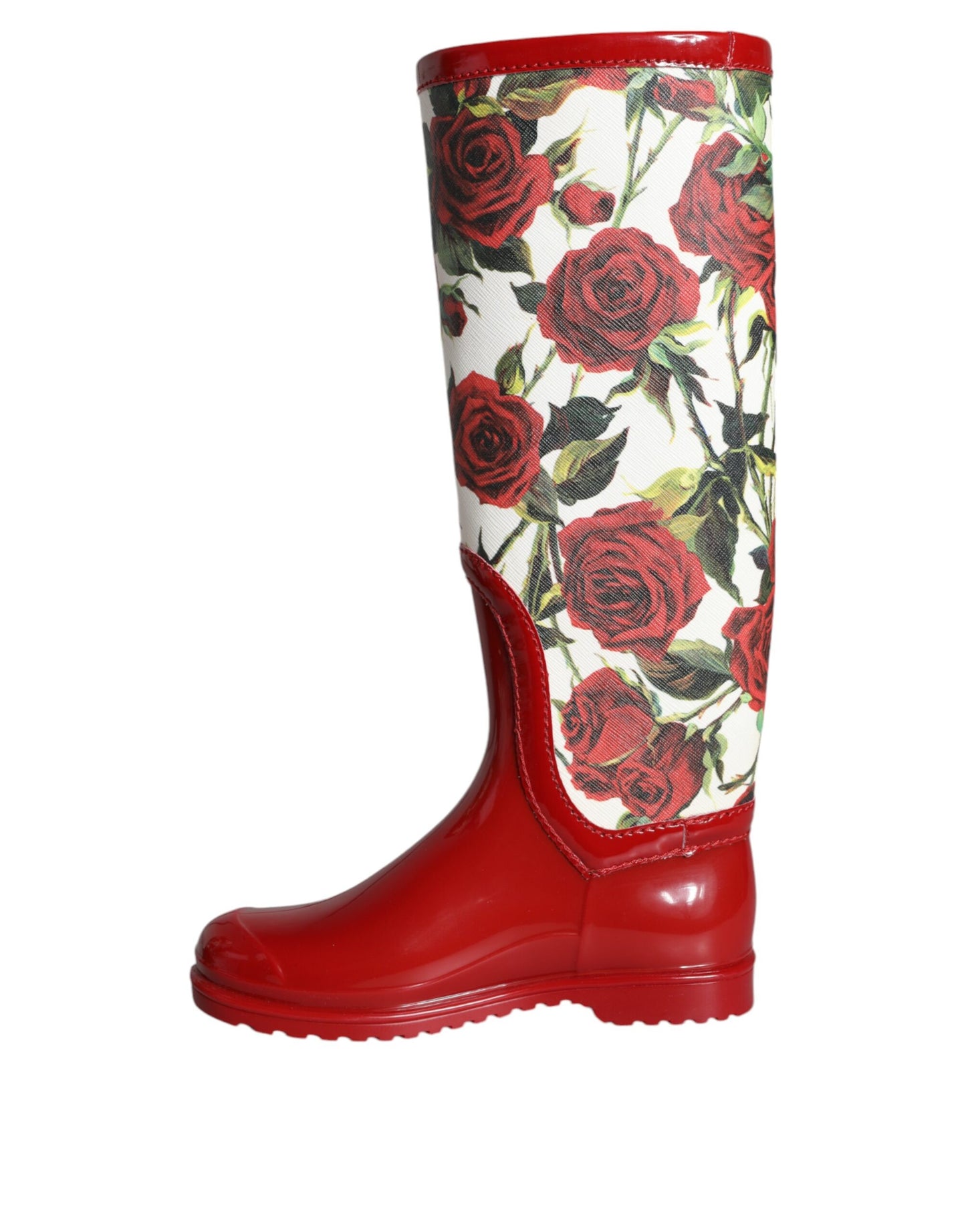 Dolce & Gabbana Red Floral Rubber Knee High Flat Boots Shoes EU36 / US5.5