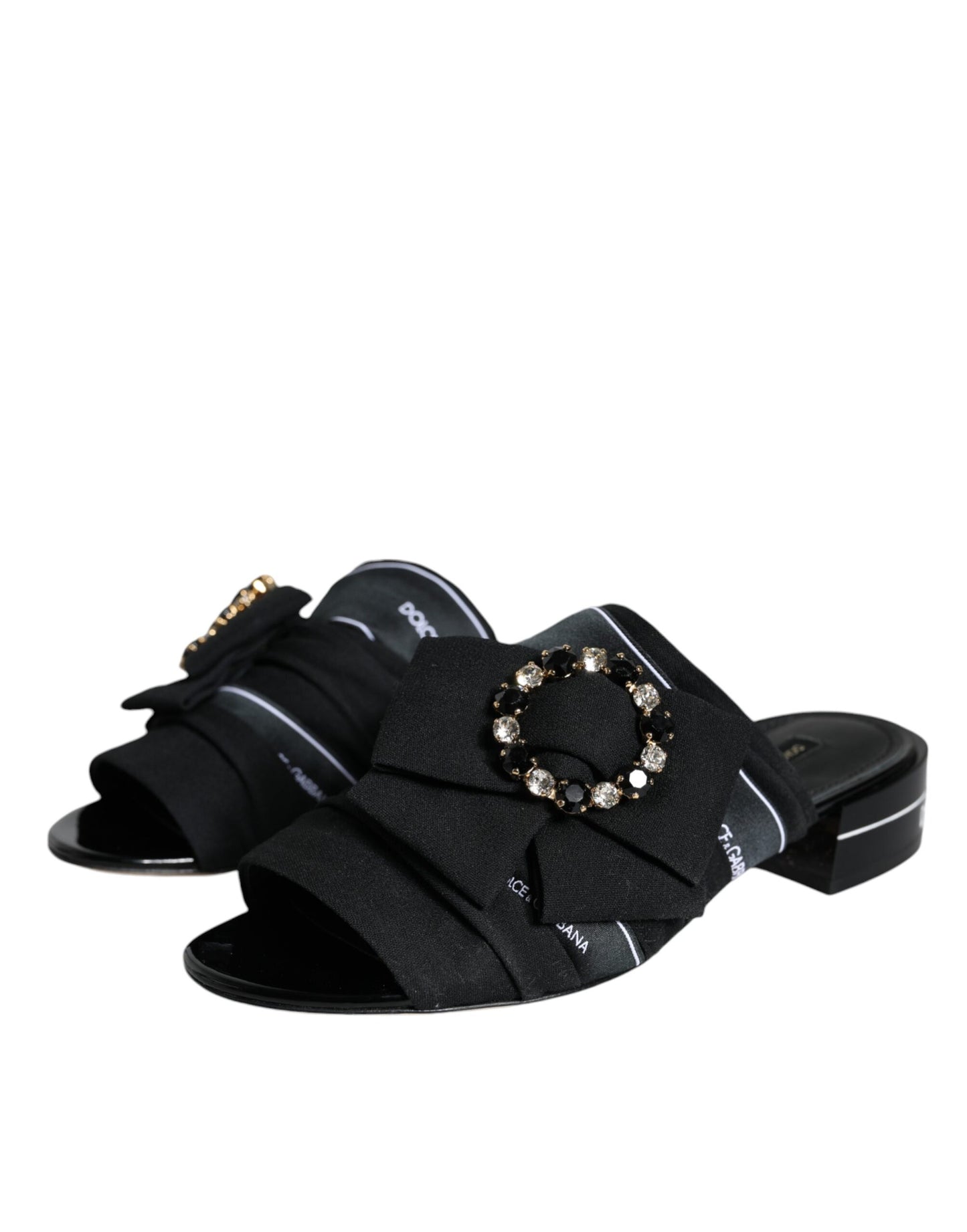 Dolce & Gabbana Black White Crystal Slides Sandals Shoes EU36.5 / US6.5