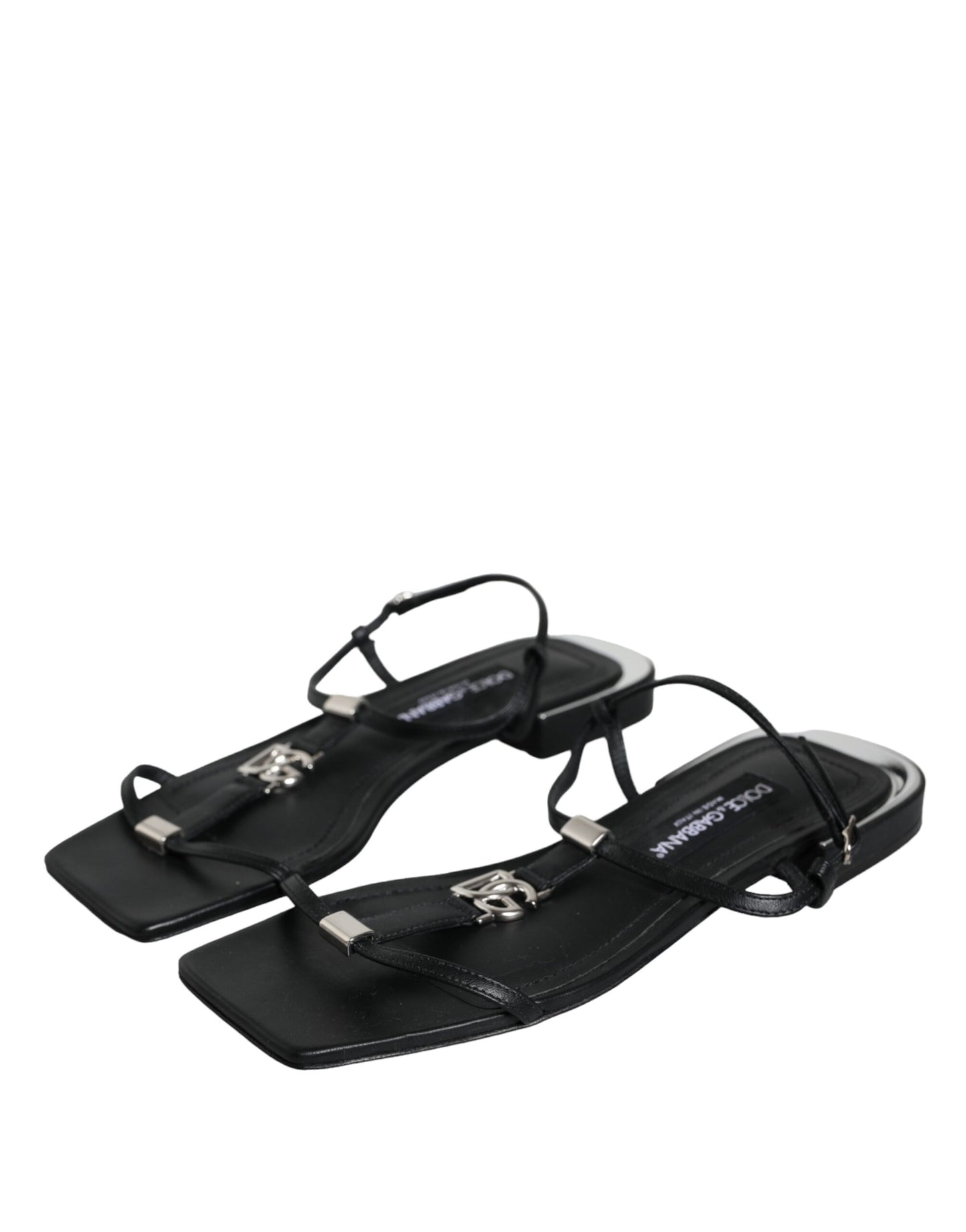 Dolce & Gabbana Black Leather Logo Ankle Strap Keira Sandals Shoes EU39 / US8