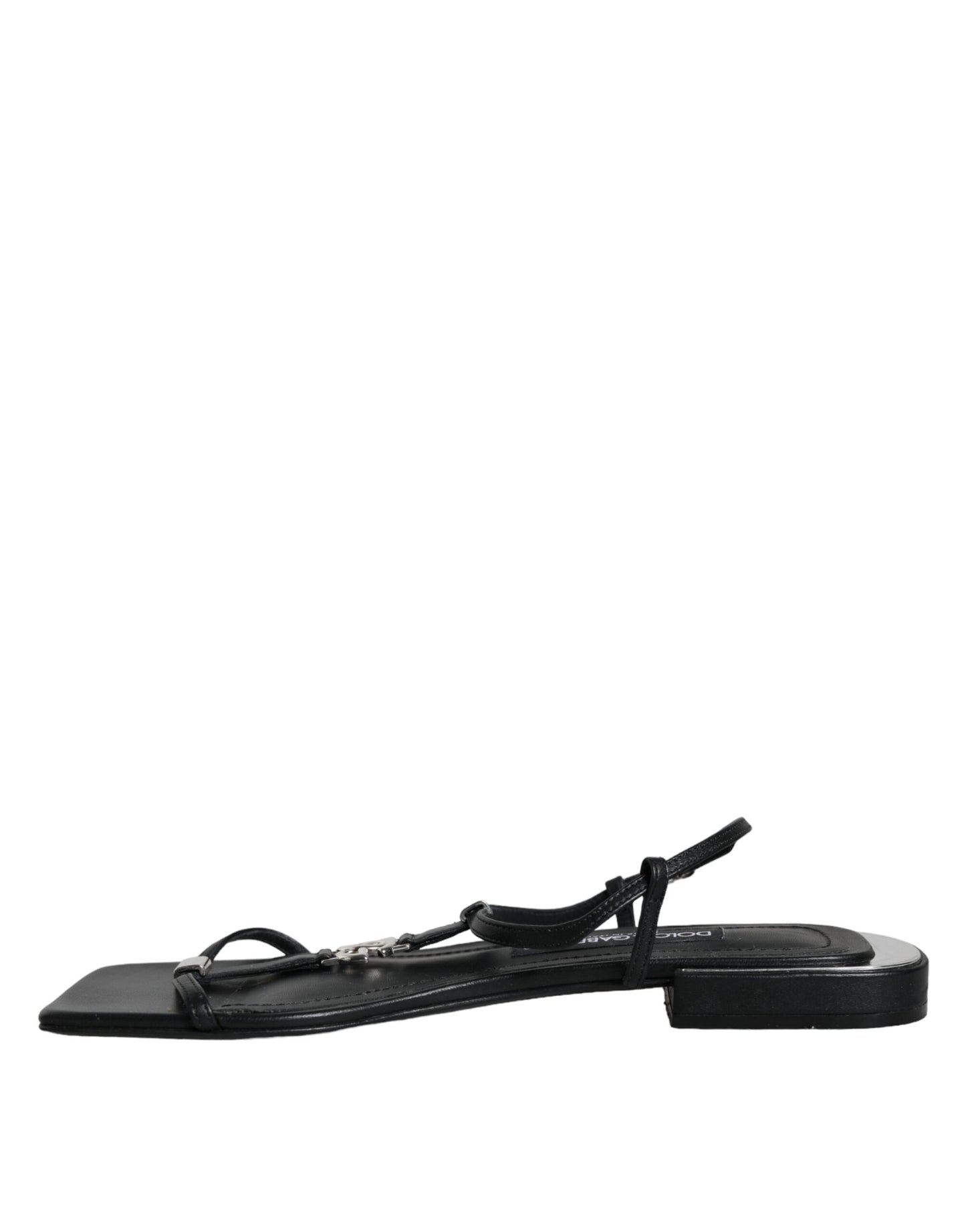 Dolce & Gabbana Black Leather Logo Ankle Strap Keira Sandals Shoes EU39 / US8