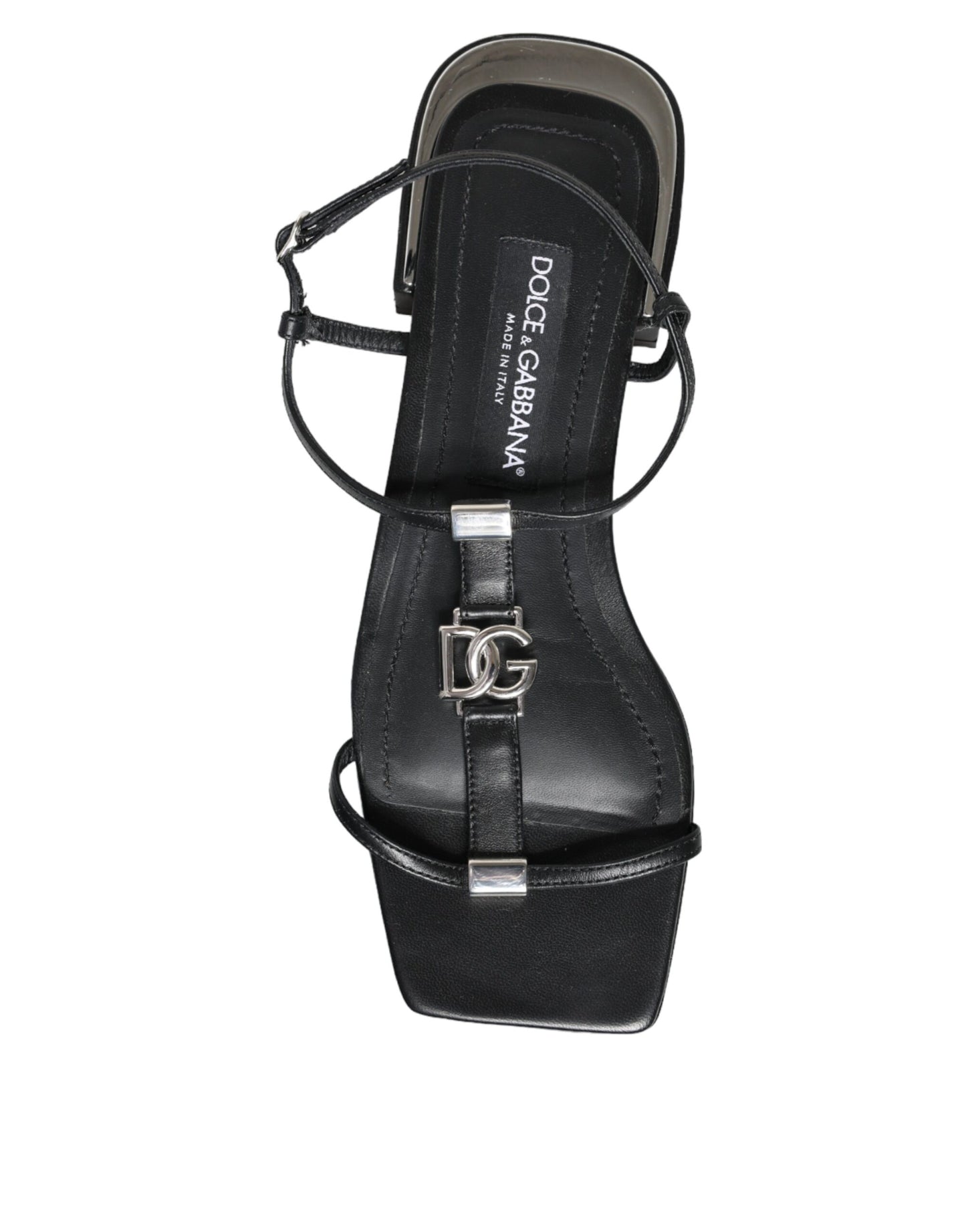 Dolce & Gabbana Black Leather Logo Ankle Strap Keira Sandals Shoes EU39 / US8