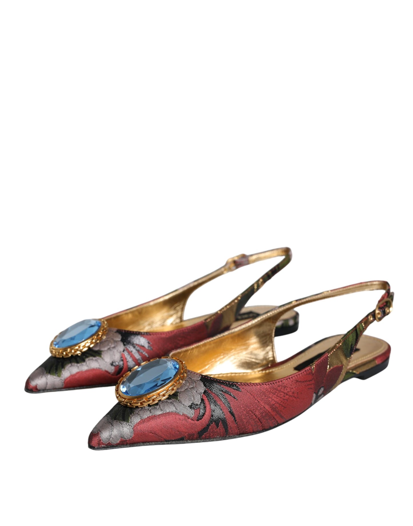 Dolce & Gabbana Multicolor Jacquard Crystal Flats Slingback Shoes EU39 / US8