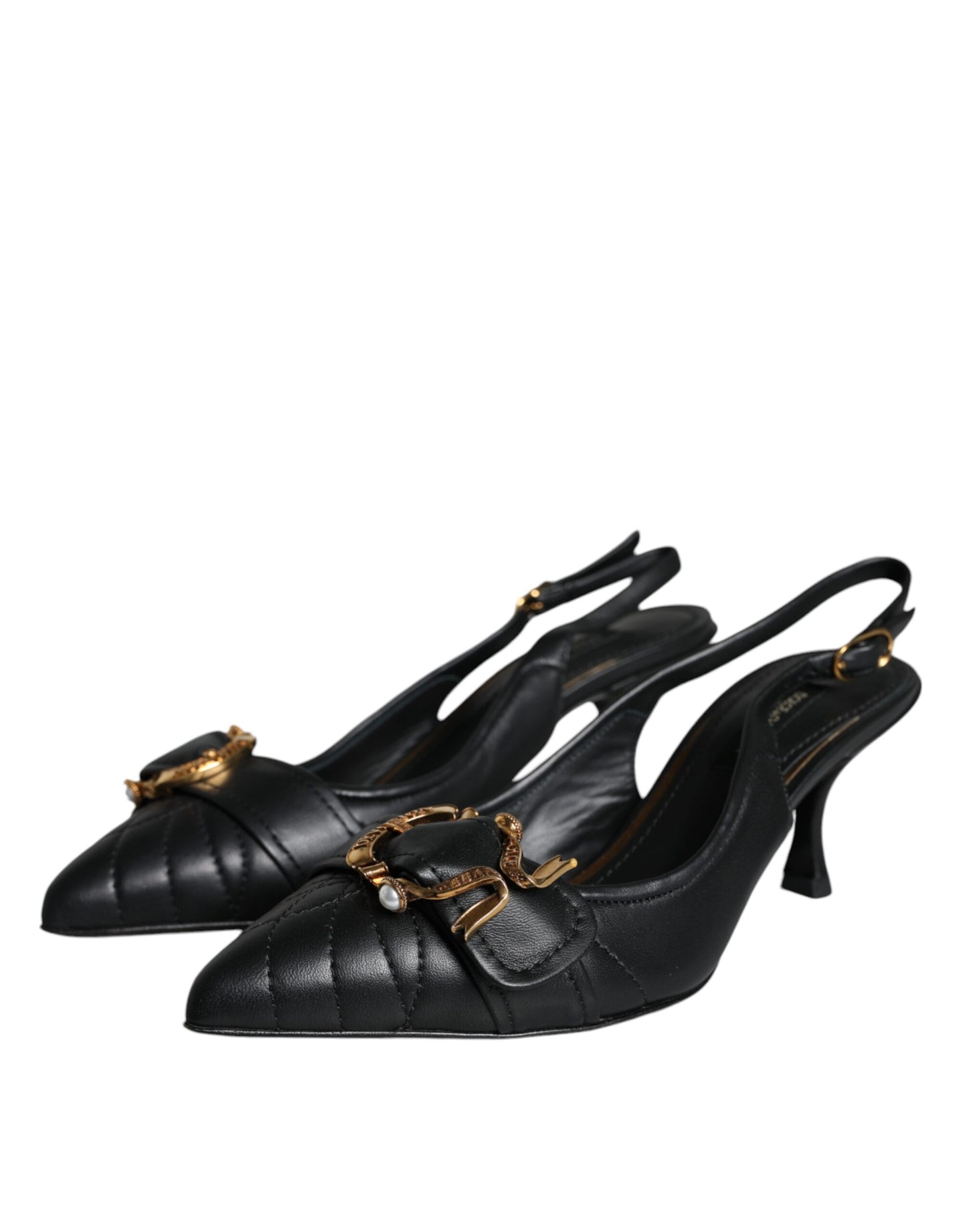 Dolce & Gabbana Black Devotion Leather Heels Slingback Shoes EU35 / US5