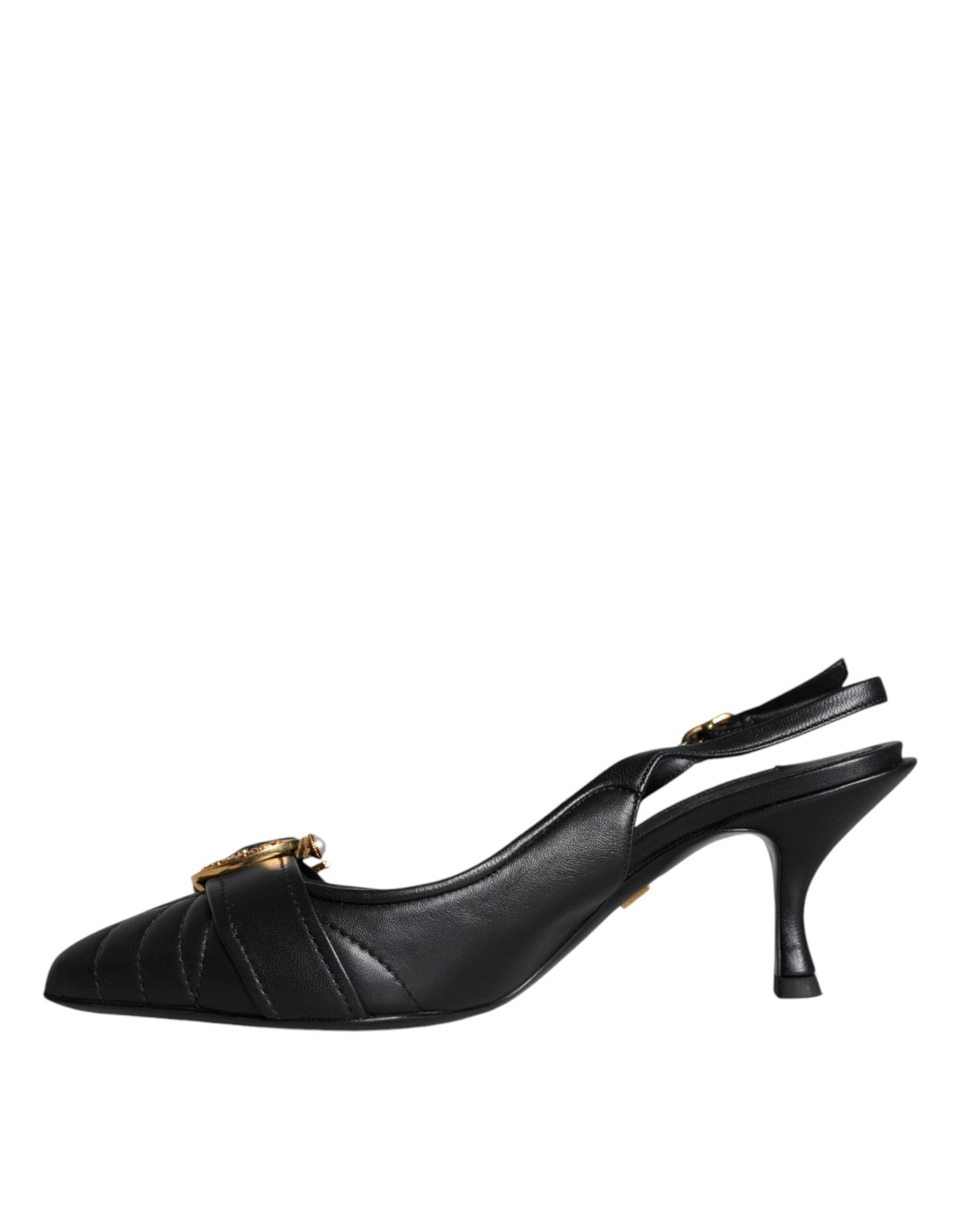 Dolce & Gabbana Black Devotion Leather Heels Slingback Shoes EU35 / US5