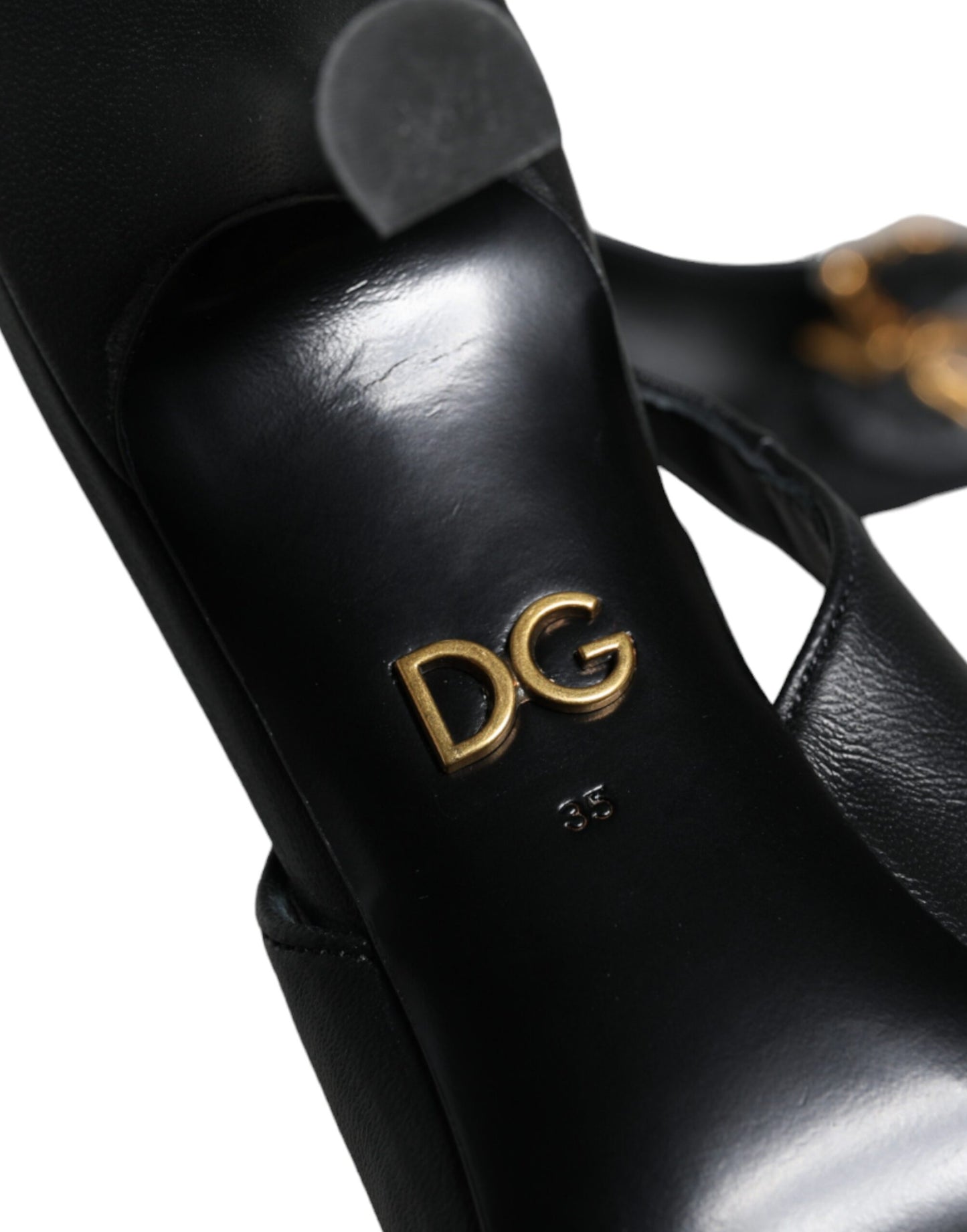 Dolce & Gabbana Black Devotion Leather Heels Slingback Shoes EU35 / US5