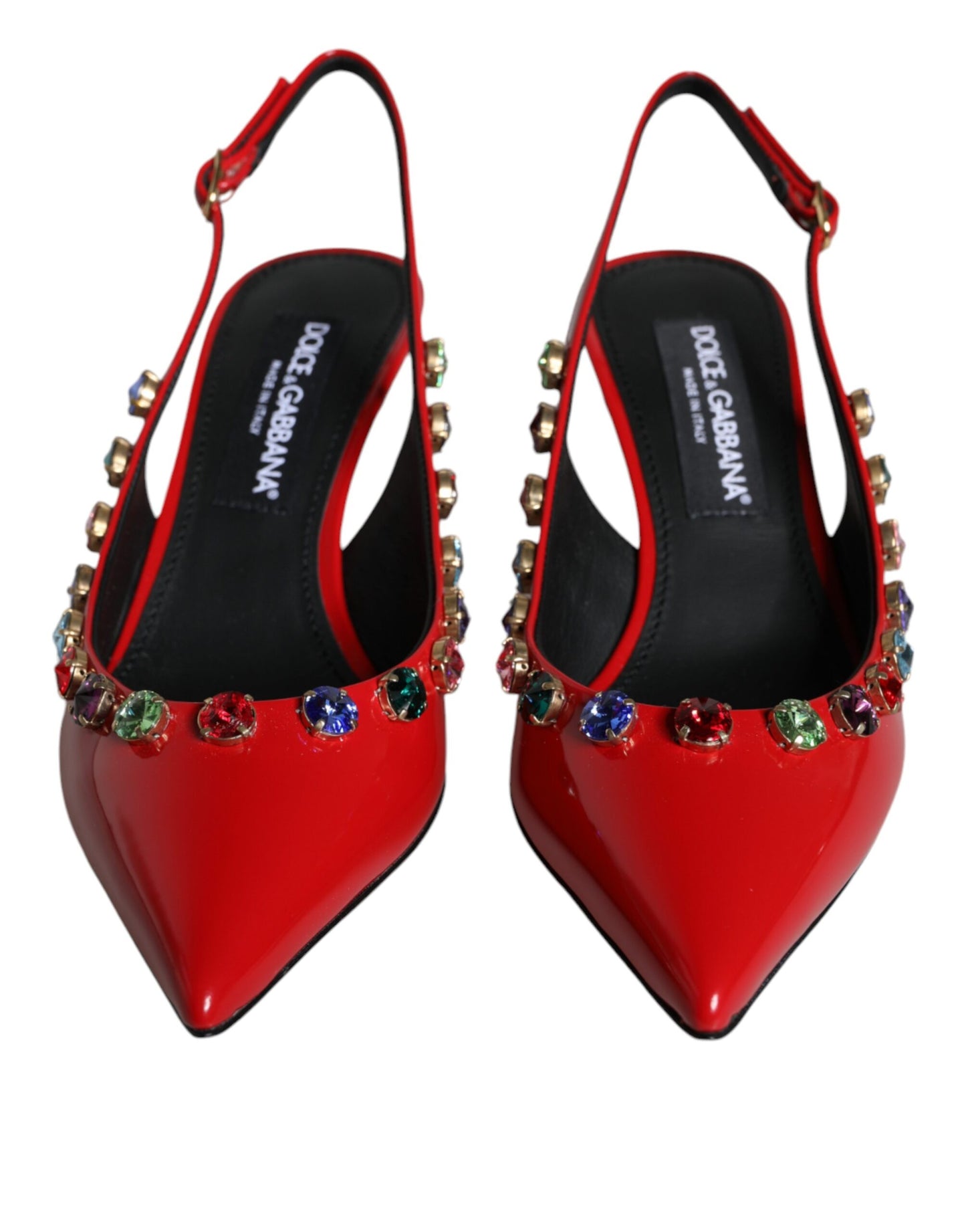 Dolce & Gabbana Red Leather Crystal Heels Slingback Shoes EU39 / US8