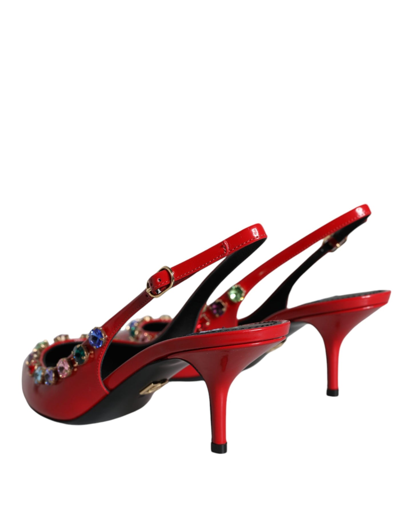 Dolce & Gabbana Red Leather Crystal Heels Slingback Shoes EU39 / US8