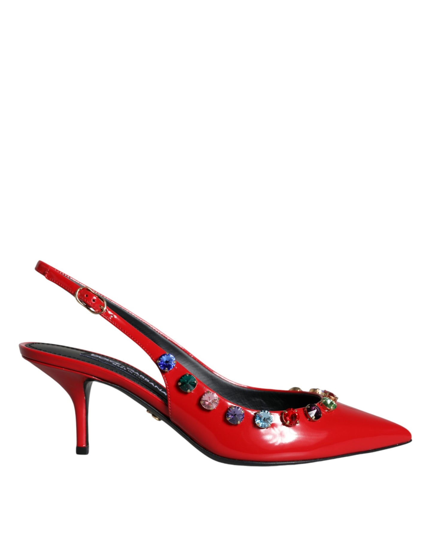 Dolce & Gabbana Red Leather Crystal Heels Slingback Shoes EU39 / US8