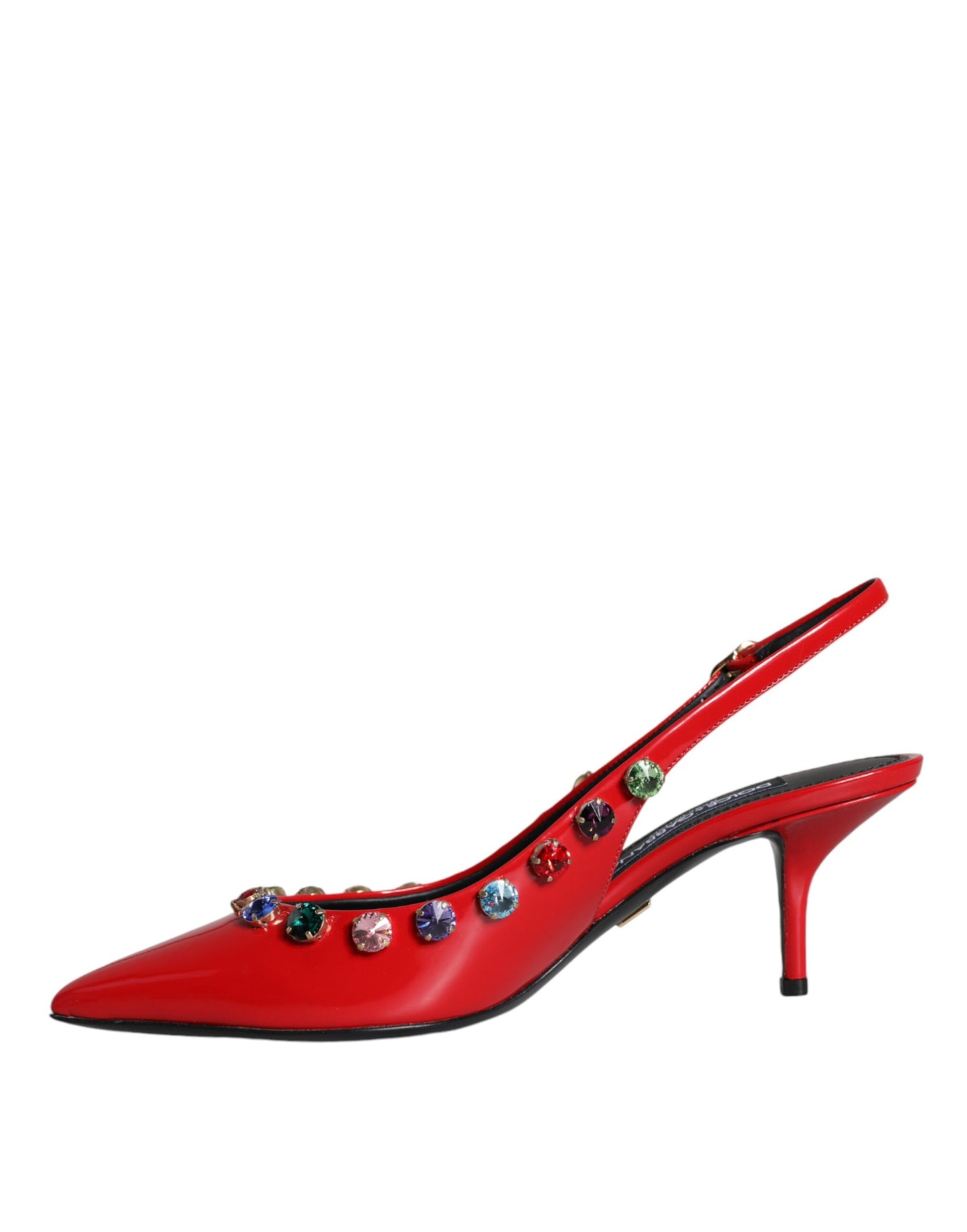 Dolce & Gabbana Red Leather Crystal Heels Slingback Shoes EU39 / US8