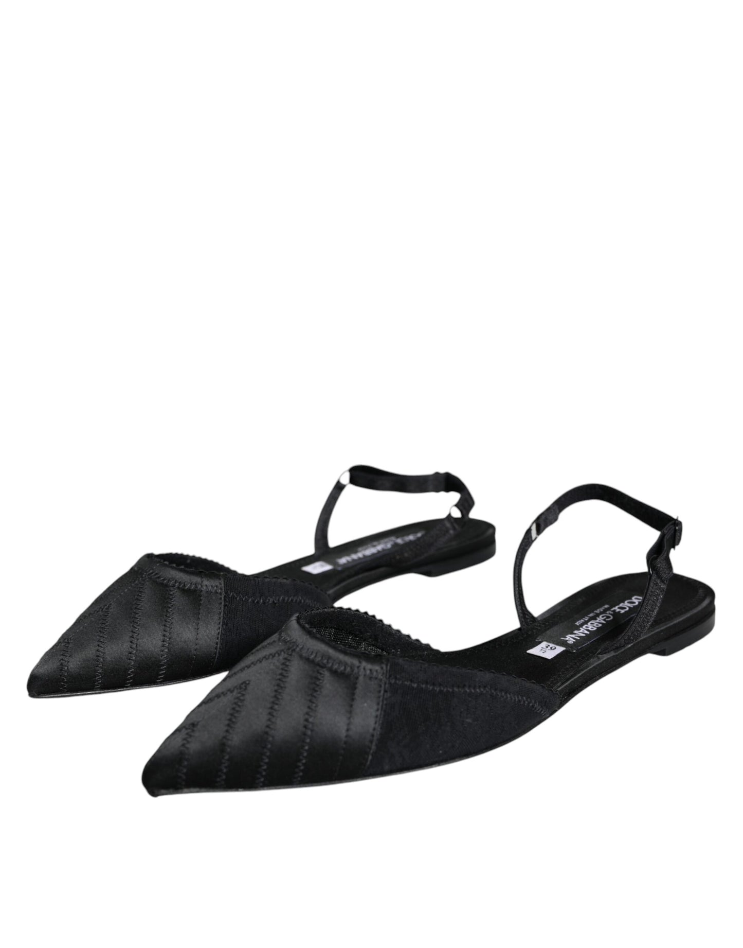 Dolce & Gabbana Black Satin Flats Slingback Sandals Shoes EU39.5 / US9.5