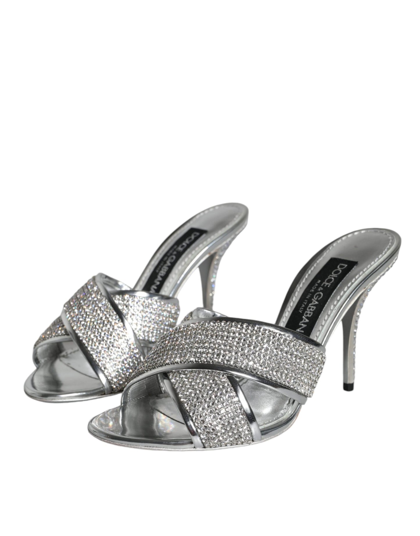 Dolce & Gabbana Silver Crystals Keira Heels Slides Shoes EU37 / US7