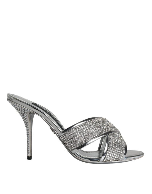 Dolce & Gabbana Silver Crystals Keira Heels Slides Shoes EU37 / US7