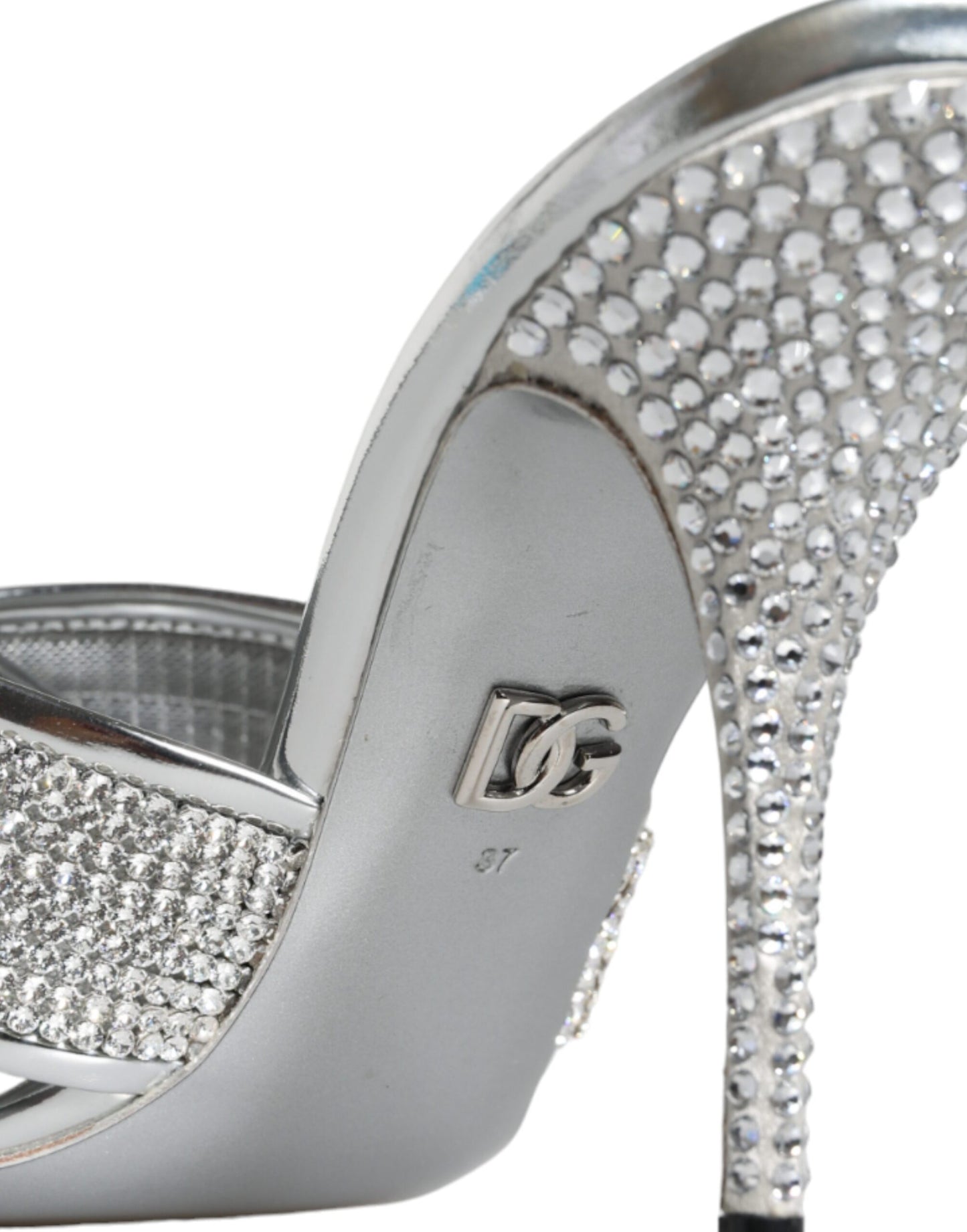 Dolce & Gabbana Silver Crystals Keira Heels Slides Shoes EU37 / US7