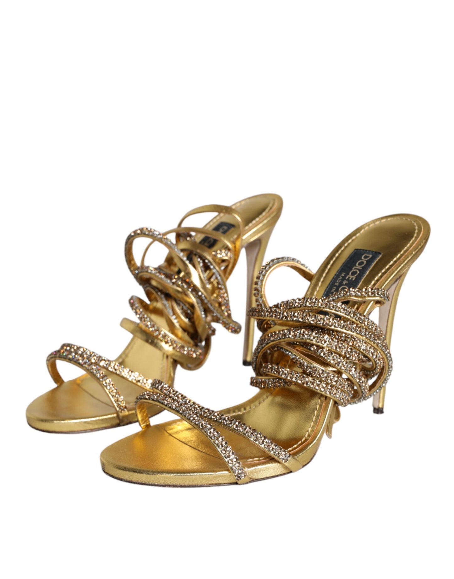 Dolce & Gabbana Gold Crystals Keira Heels Sandals Shoes EU39.5 / US9.5